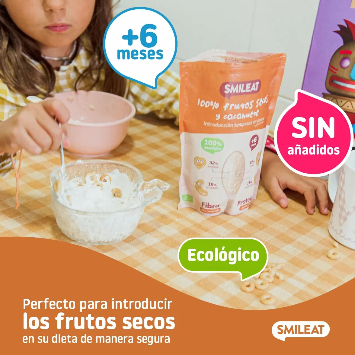 Smileat Snack de Frutos Secos y Cacahuetes Molidos Ecológico Sin Azúcar Añadido Sin Gluten 200g