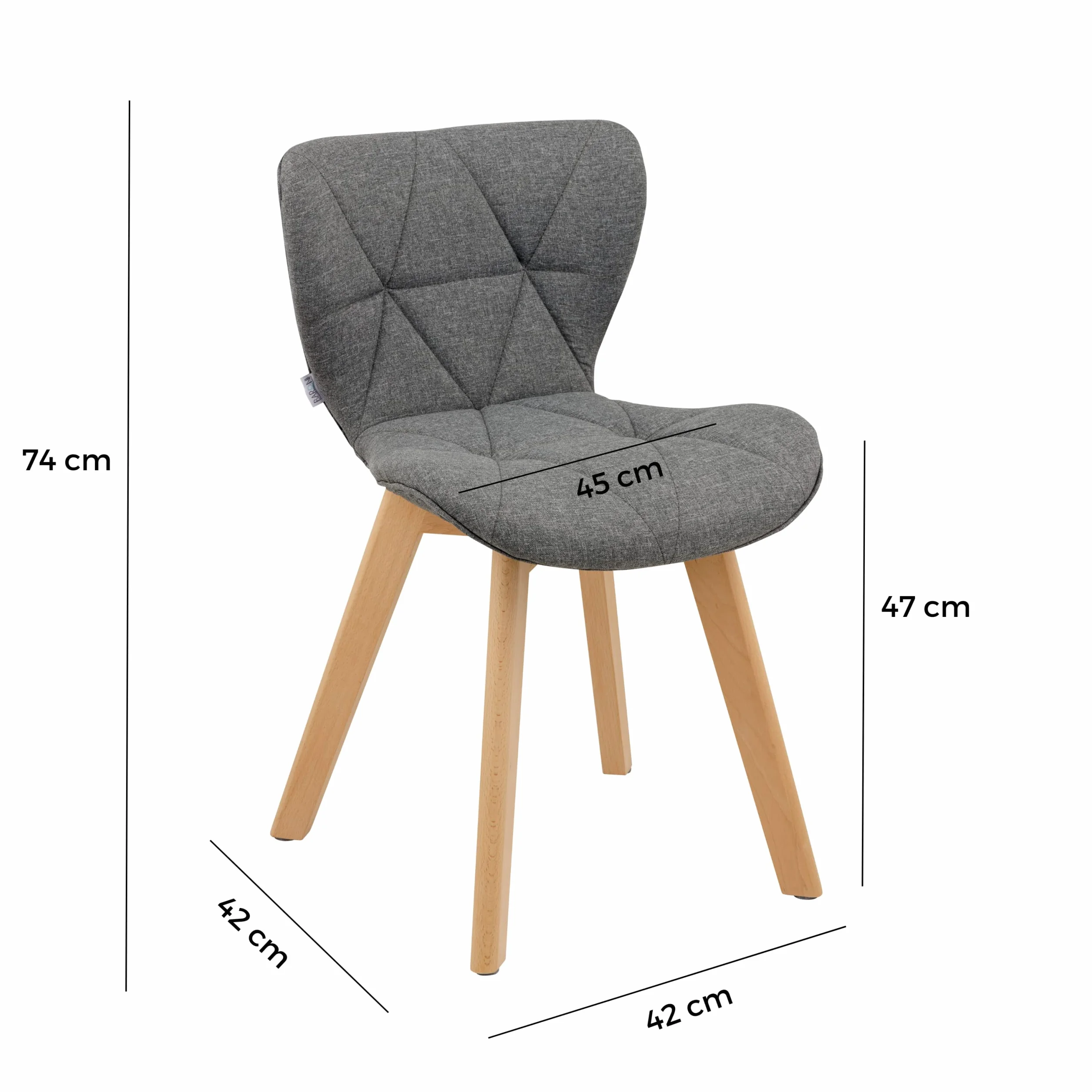 Baroni Home Silla de Comedor u Oficina con Patas de Madera, Silla ergonómica con Respaldo y cojín Acolchado, 42 x 42 x 74 cm (Gris, 2)
