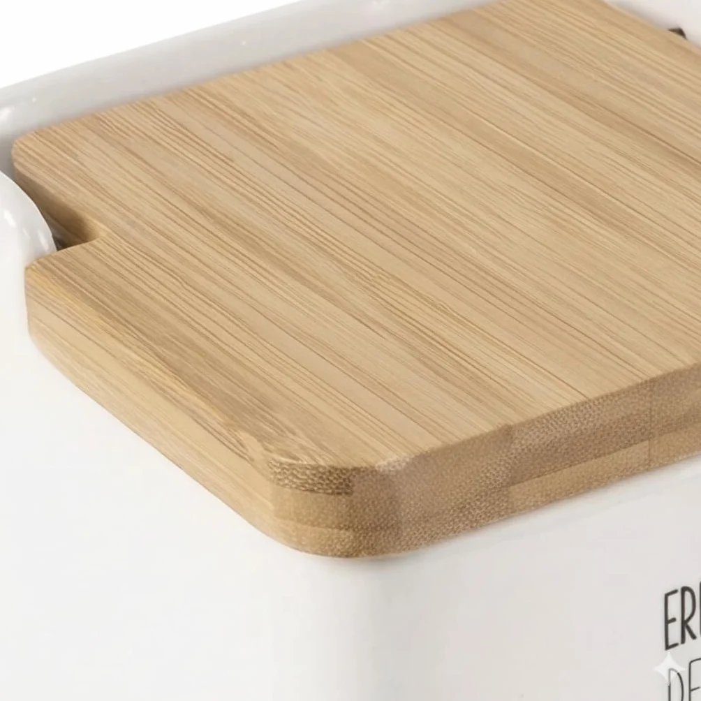Salero de Cocina de Cerámica con Tapa de Madera Diseños Originales ECHALE Sal A TU Dia