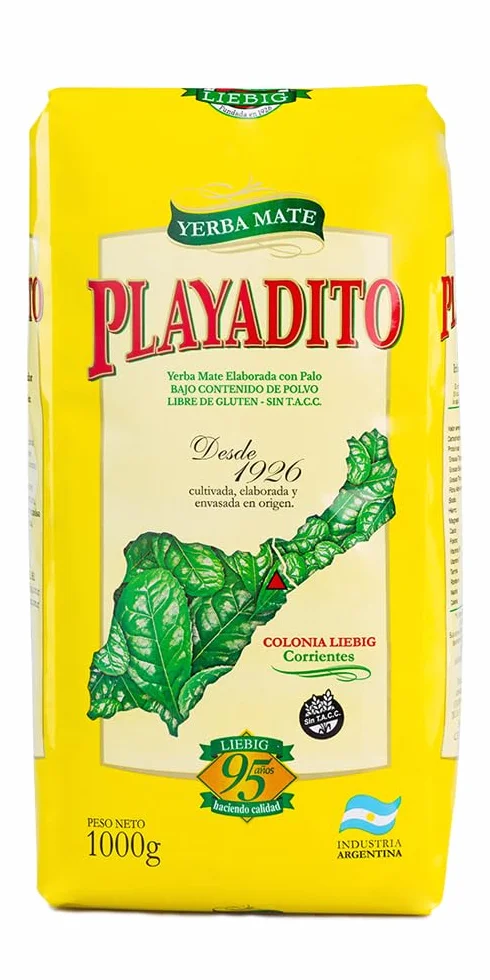 Playadito Yerba Mate Tradicional Hojas y Palos 1 Kg, Infusión Argentina Mate Suave