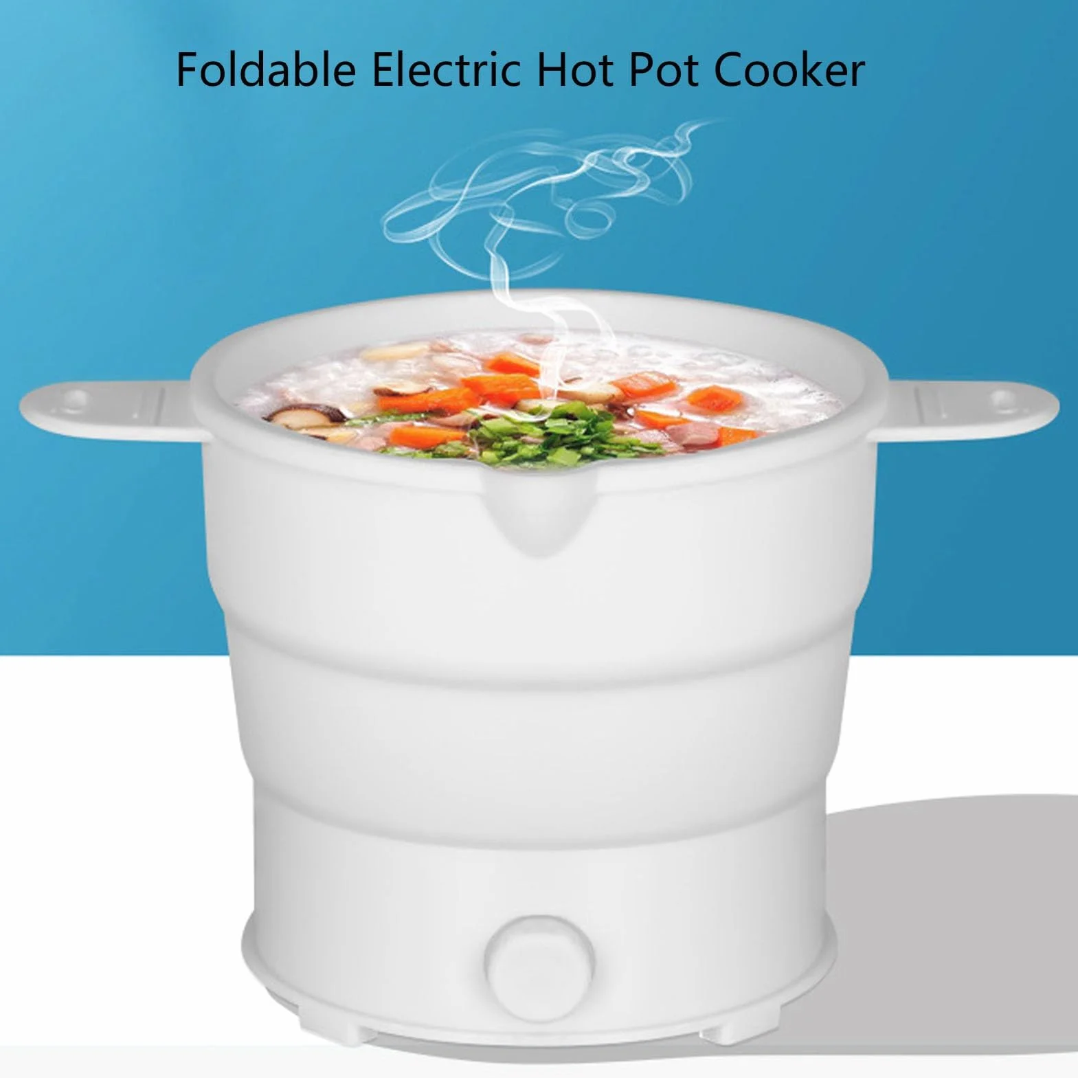 Olla Caliente Eléctrica 800W 1.2L Mini Plegable Portátil para Acampar, Oficina, Hotel