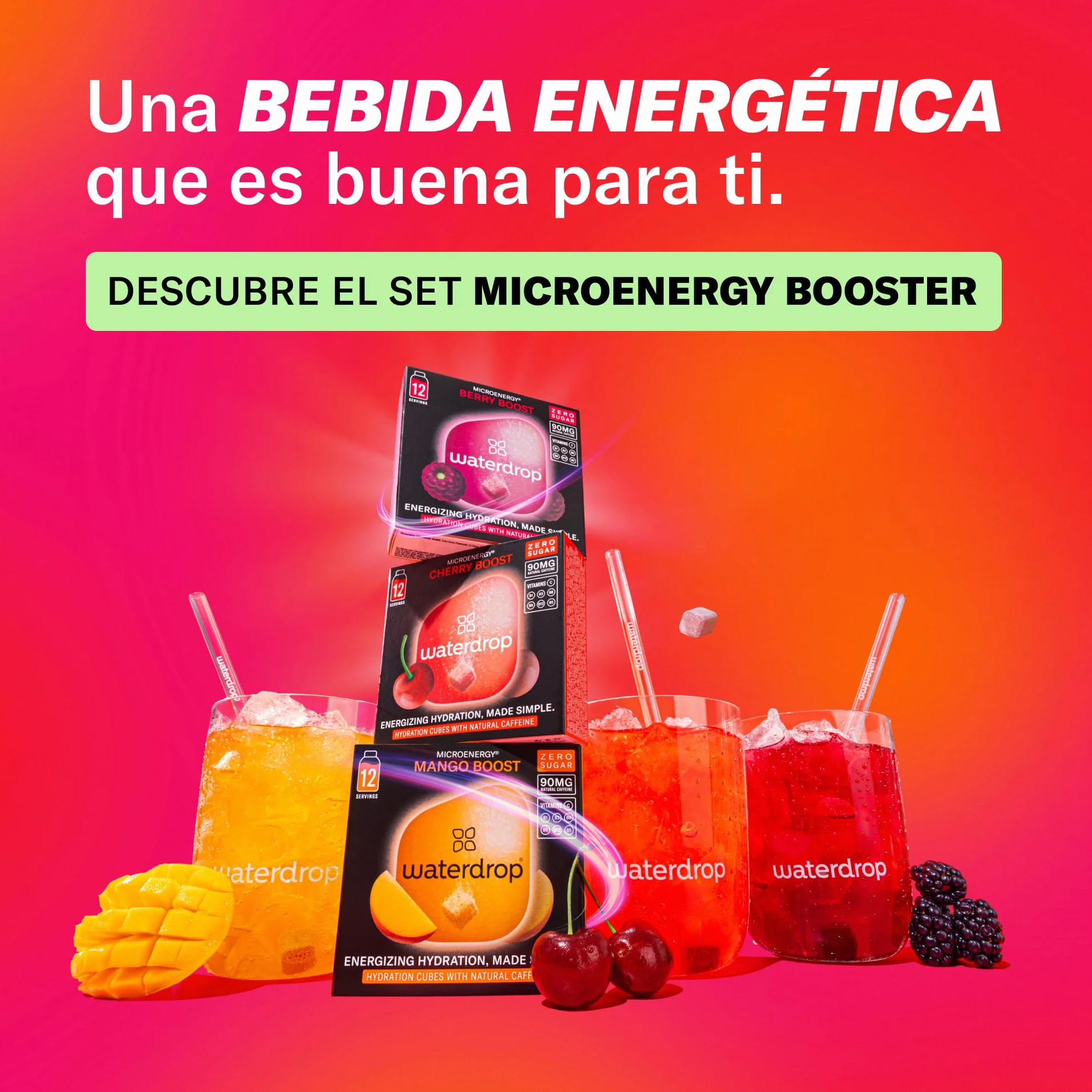 Waterdrop Microdrink Energy Drink 90mg Cafeína Vitaminas 36 Pastillas Saborizantes Sin Azúcar