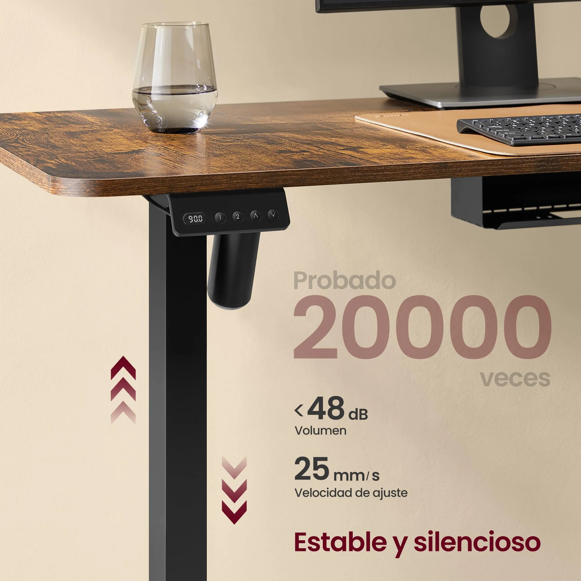 VASAGLE Escritorio Eléctrico Regulable en Altura, Escritorio en Forma de L, 140 x 160 cm, con Estación de Carga, Función de 2 Memorias, para Oficina Casa, Marrón Rústico y Negro Tinta LSD264K01