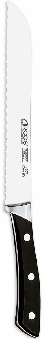 Arcos Serie Terranova - Cuchillo para Pan Panero - Hoja de Acero Inoxidable Forjado NITRUM 200 mm - Mango de Polioximetileno (POM) color negro