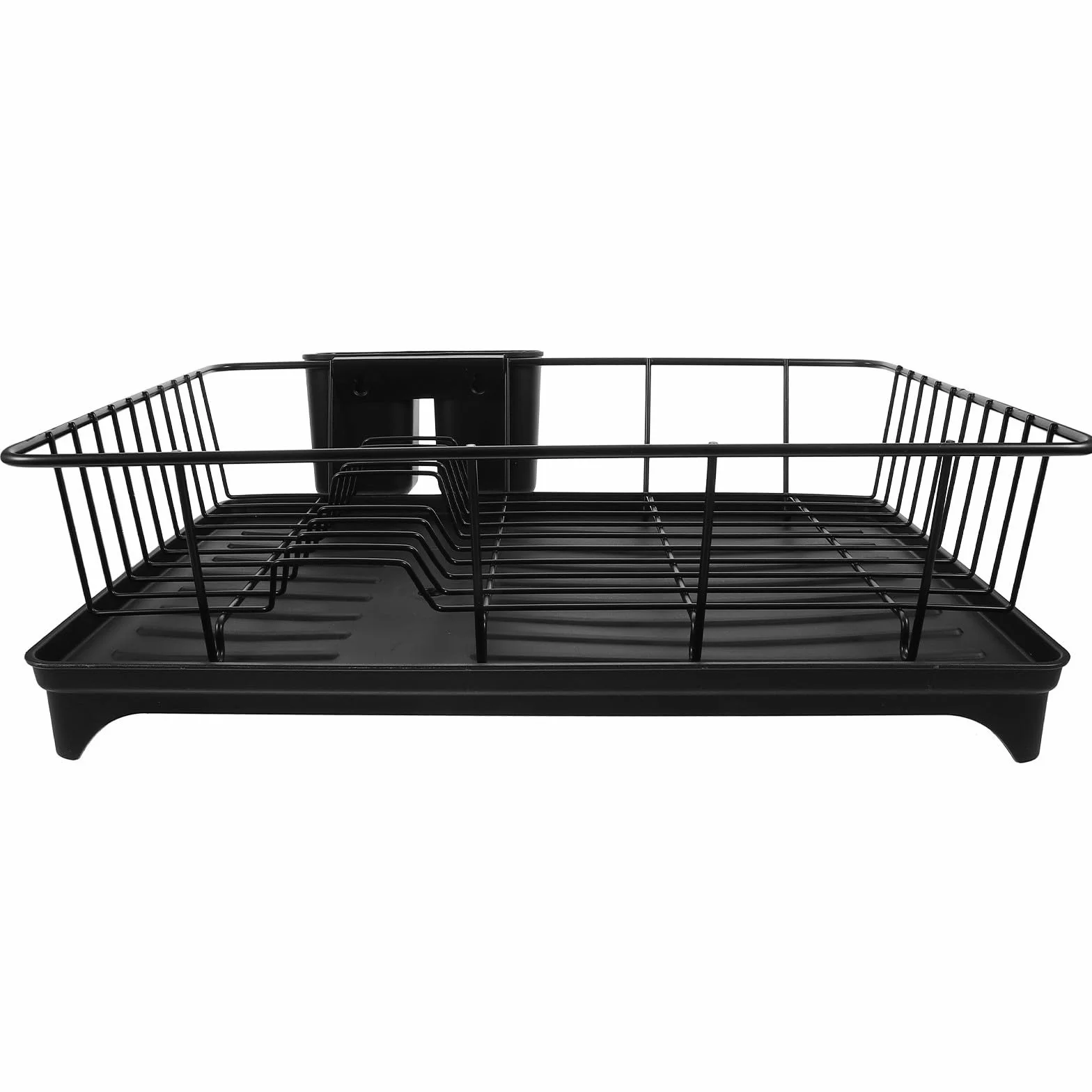 Hemobllo Escurridor y Bandeja de Desagüe Soporte de Platos Grande para Cubiertos Negro Estructura de Hierro y PP para Mantener la Encimera Seca y Organizar Utensilios de Cocina