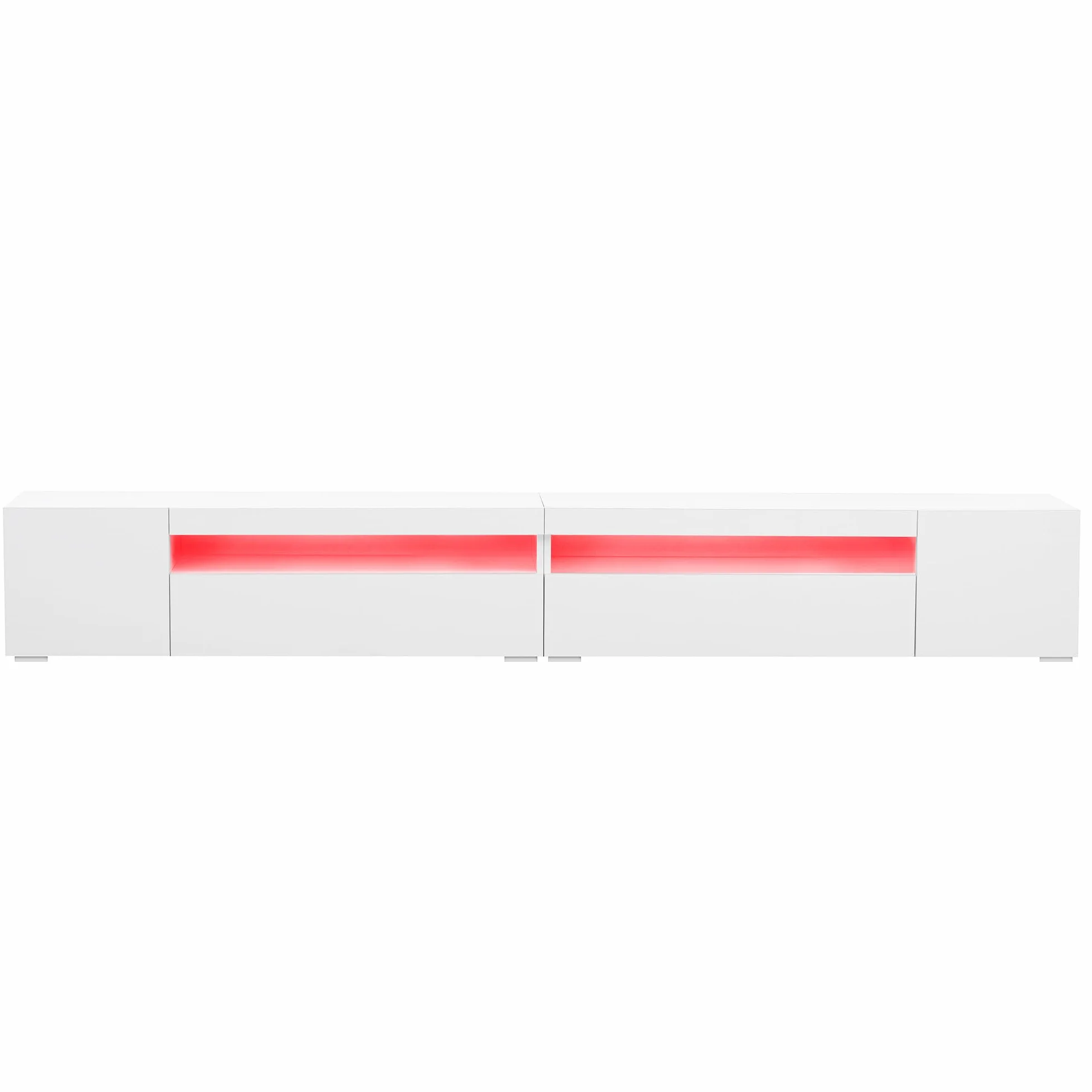 Mueble de TV moderno blanco, panel brillante, iluminación LED variable, salón y comedor 240 cm