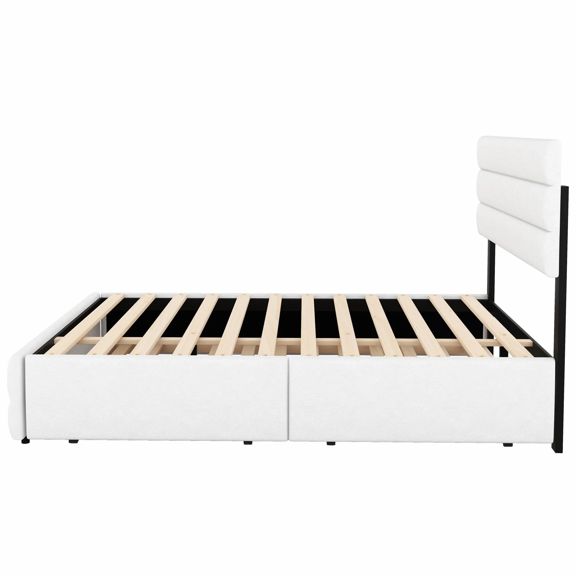 Moimhear Cama doble de plataforma con dos cajones con ruedas, 140 x 200 cm, para dos personas, beis