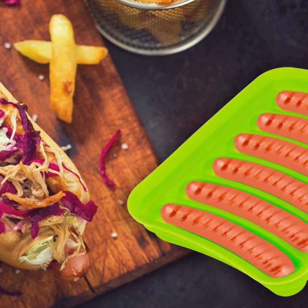 Molde de silicona para salchichas,antiadherente,paquete de 3 moldes para hornear perros calientes para niños,sin BPA,hecho a mano,bandeja para hamburguesas y salchichas,molde para comida para(Verde)