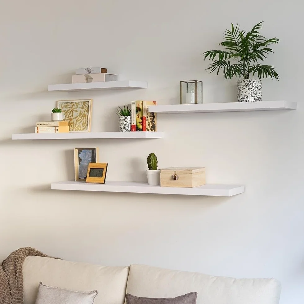 LOLAhome Baldas Flotantes de Madera Blancas 80x23,5 cm Estanterías de Pared Decorativas