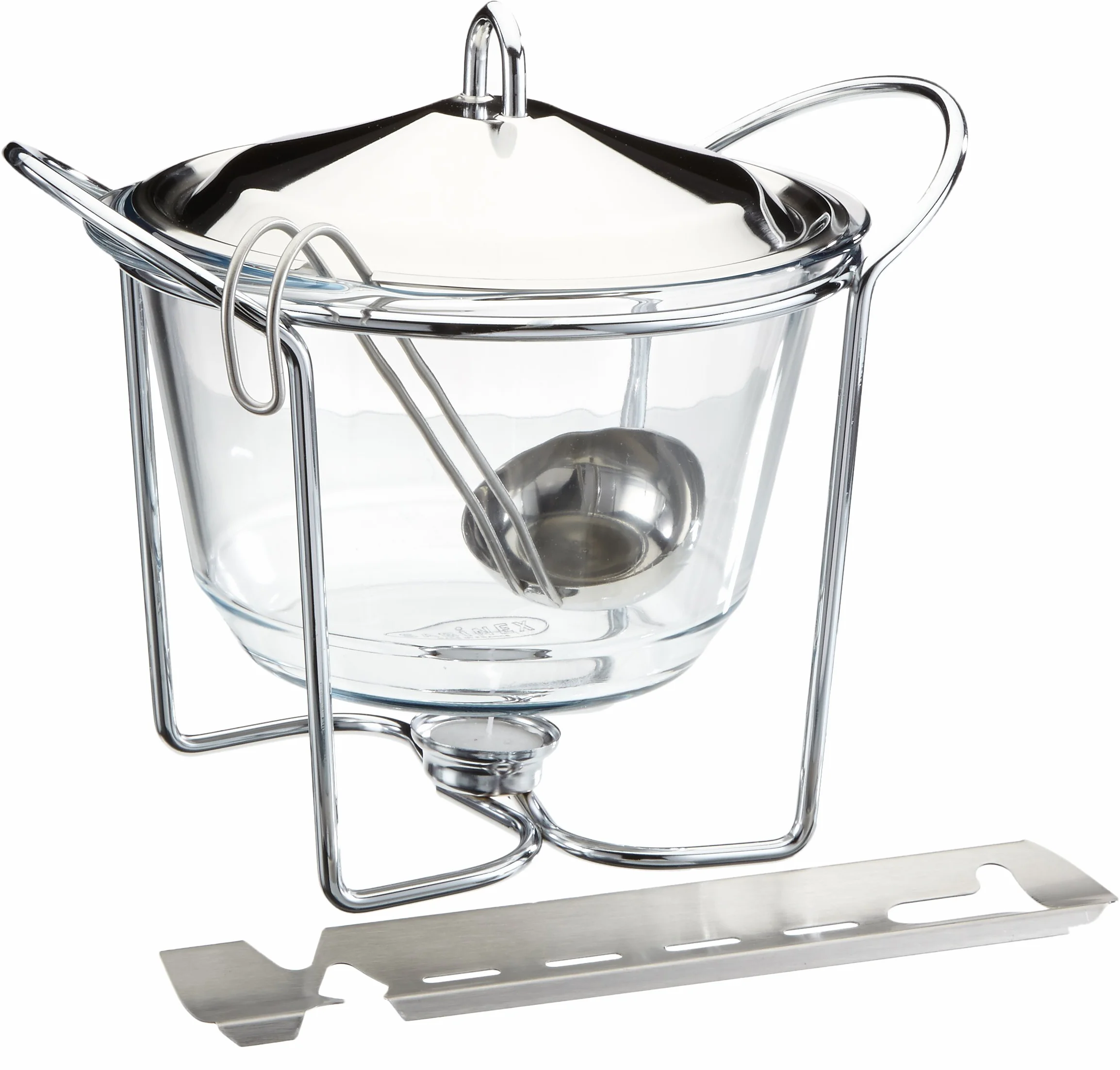 APS Feuerzangenbowle, Pinzas para el azúcar, Pinzas para el Fuego, ponchera, Recipiente de Cristal, Tapa de Acero Inoxidable, Muy Pulido, Calentador de Tetera, Cromado, cazo, para Aprox. 4 litros