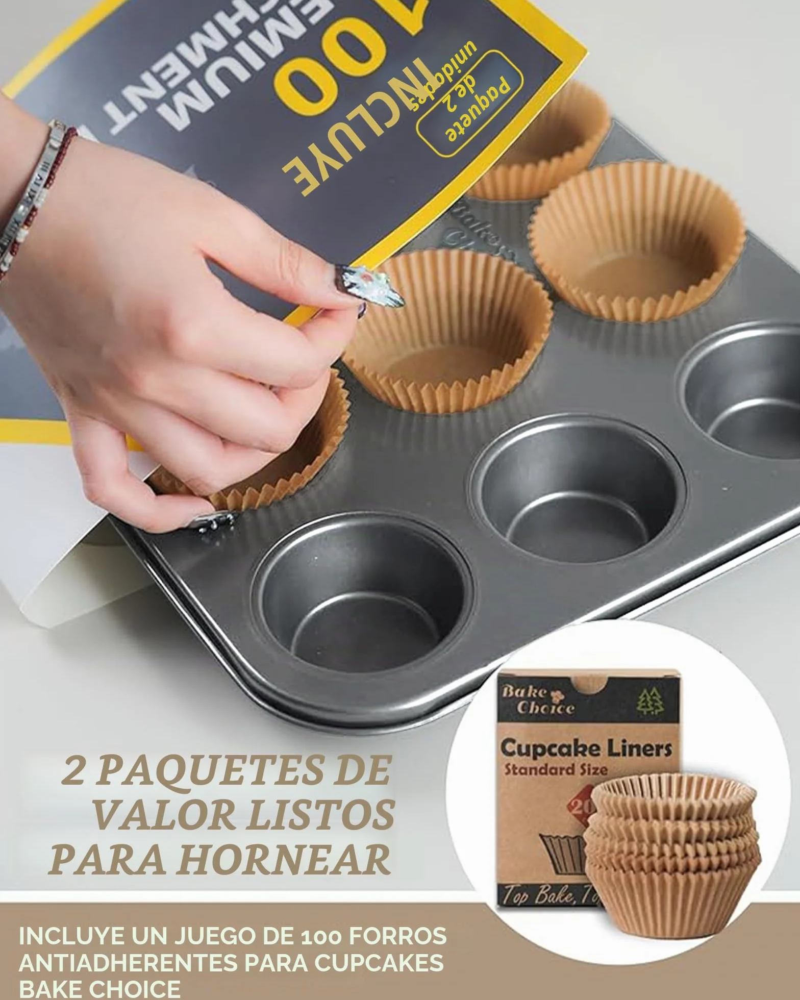Bake Choice 2 Piezas Estándar Molde para Magdalenas 12 Tazas,Incluye 100 Piezas Estándar Moldes Magdalenas Papel,acero al Carbono Antiadherente,para Fiestas & Hogar & Hornear