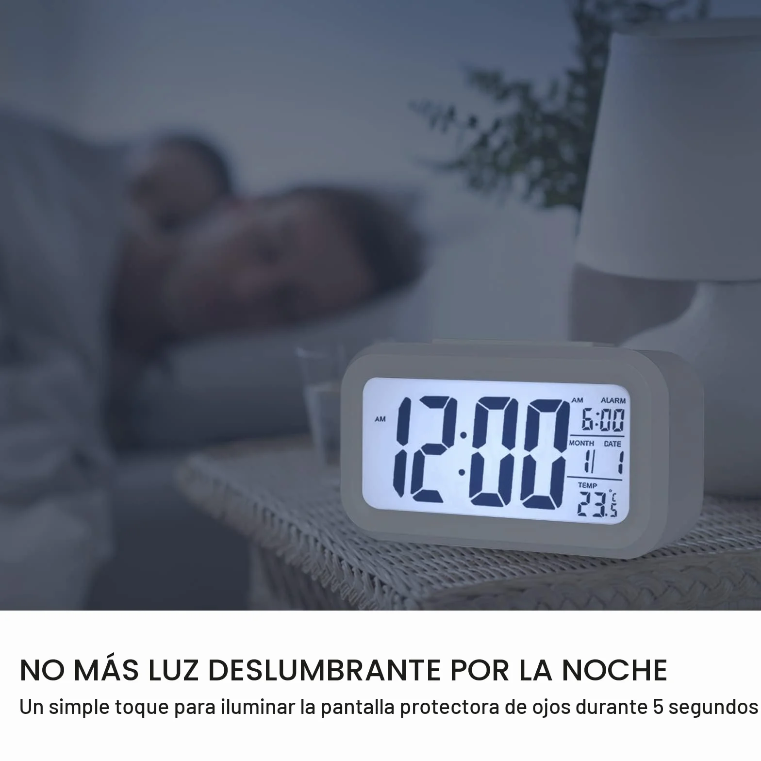 Reloj Despertador Digital, Jsdoin LED Pantalla Reloj Alarma Inteligente con Temperatura, Sensor de Brillo, 12/24 Horas, Función Snooze y Alarma para Dormitorio, Hogar, Oficina, Cocina(Batería)