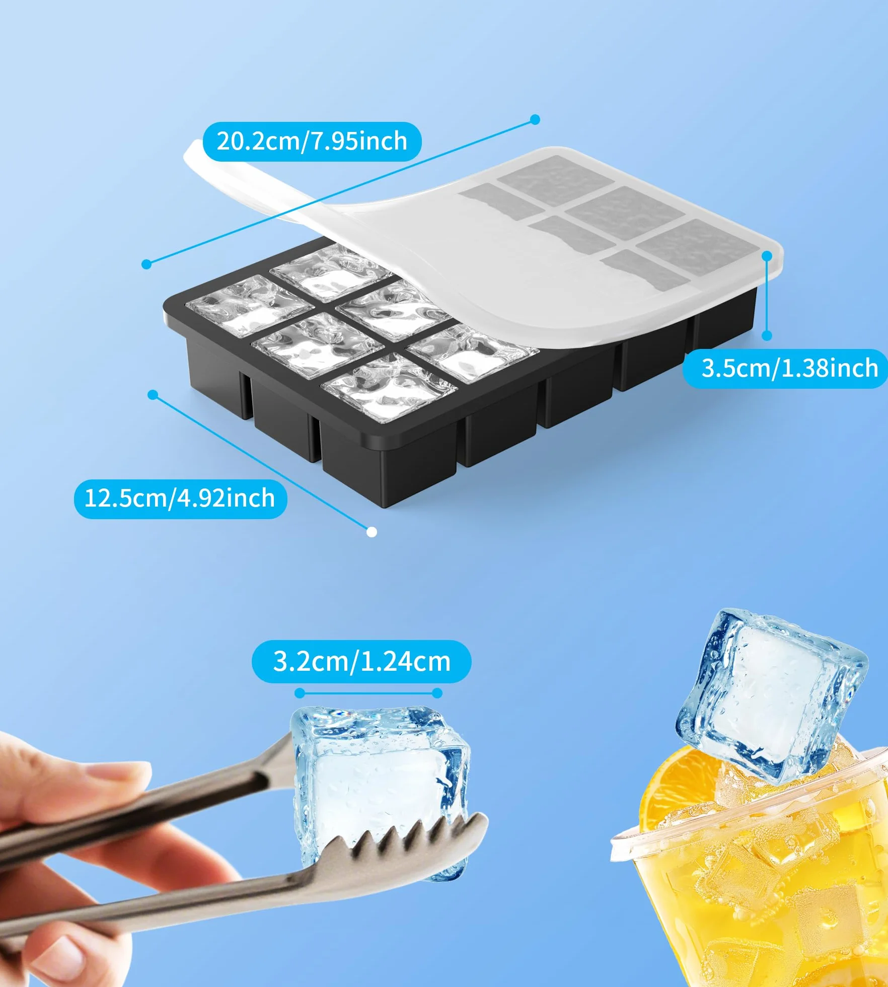 Ankway Bandejas de Cubitos de Hielo Silicona con Tapa 30 Cubiteras Cuadradas 3,2cm sin BPA