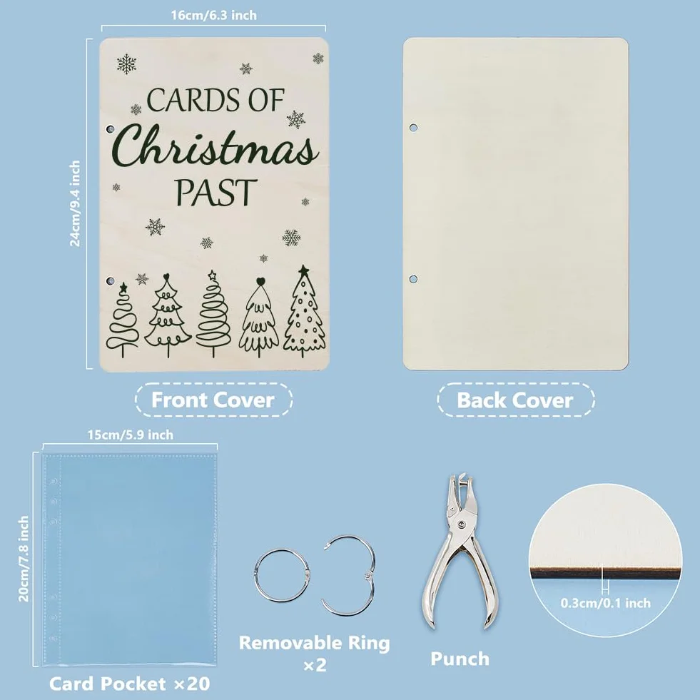 SUPERDANT Árbol de Navidad dibujado a mano, tarjetas de felicitación, organizador de tarjetas pasadas, carpeta de tarjetas postales, soporte para tarjetas de madera, regalos de Navidad, 2 anillos