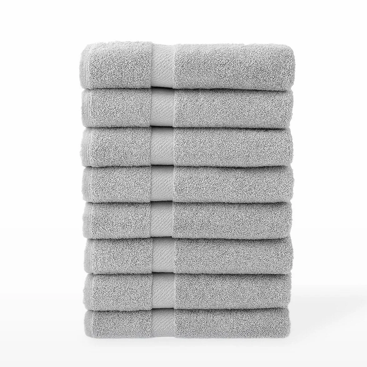 Juego de 8 Toallas de Ducha Gris Claro 100% algodón Rizo de 140x70 cm | Tejido suave de gran gramaje con alta absorción. Aptas para lavadora, de uso diario.