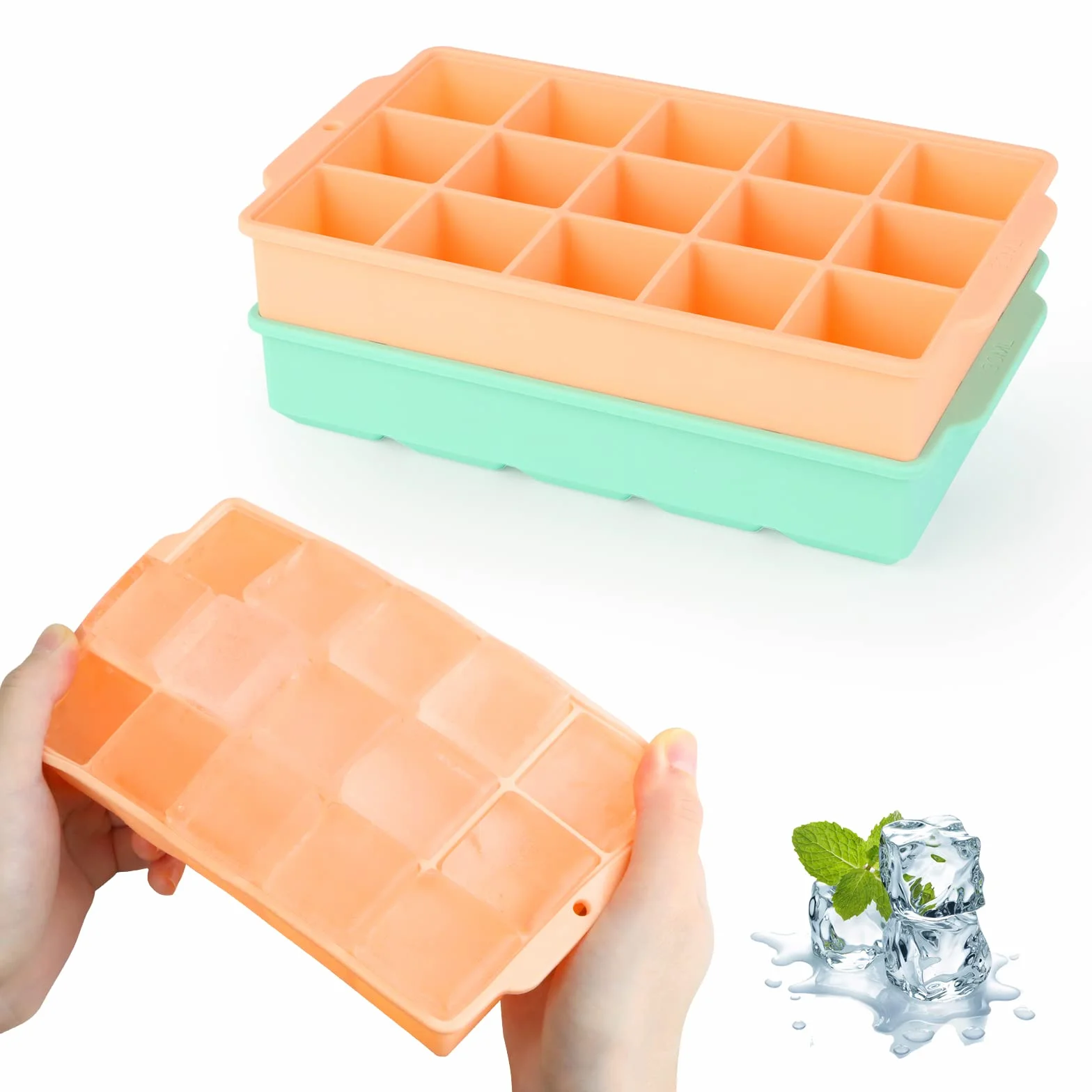 JOPHEK Bandejas de Hielo Cuadrados Grandes 3,5cm 2 Piezas Moldes de Silicona