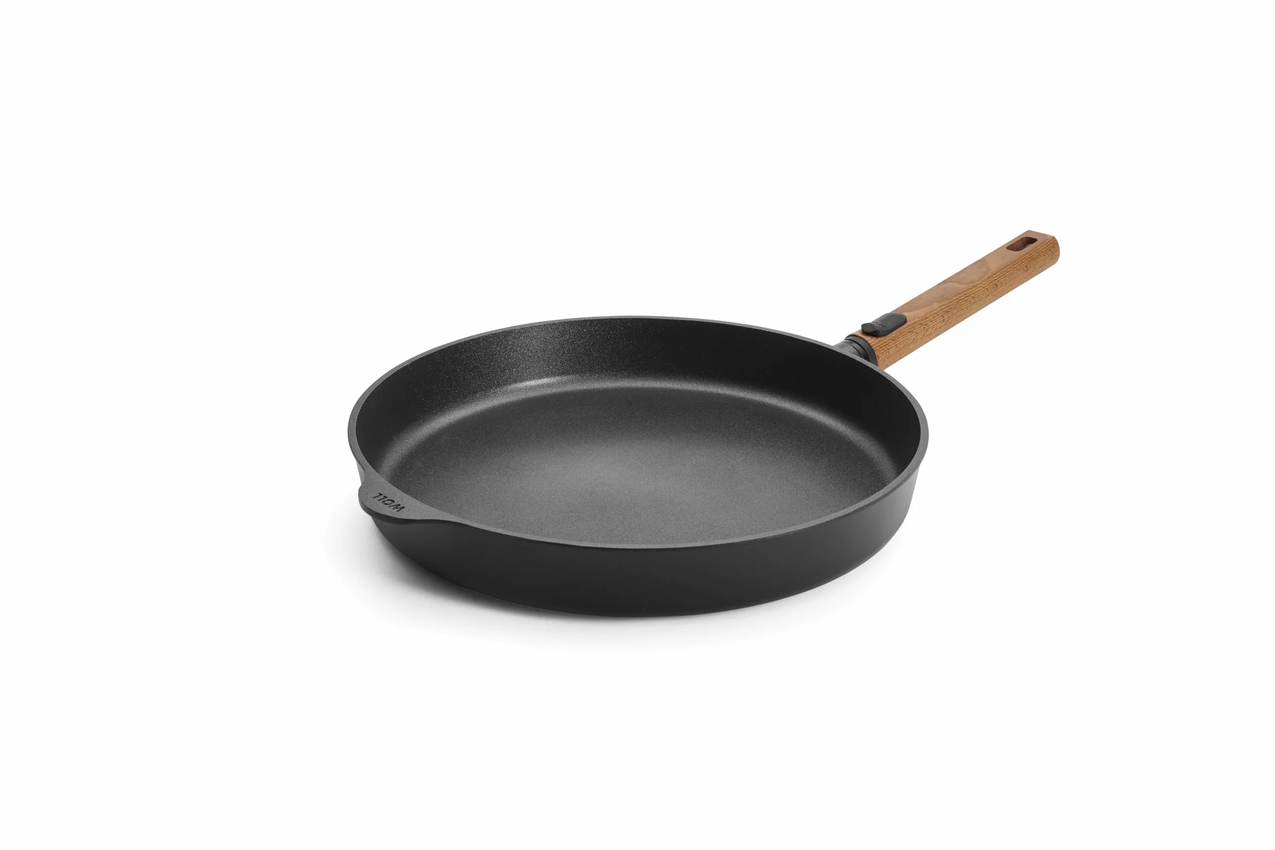 Woll Eco Logic QXR - Sartén plana de hierro fundido (inductiva, diámetro de 32 cm, 5 cm de alto, con mango de madera sostenible extraíble, apta para todo tipo de cocinas, sin PFAS, revestimiento