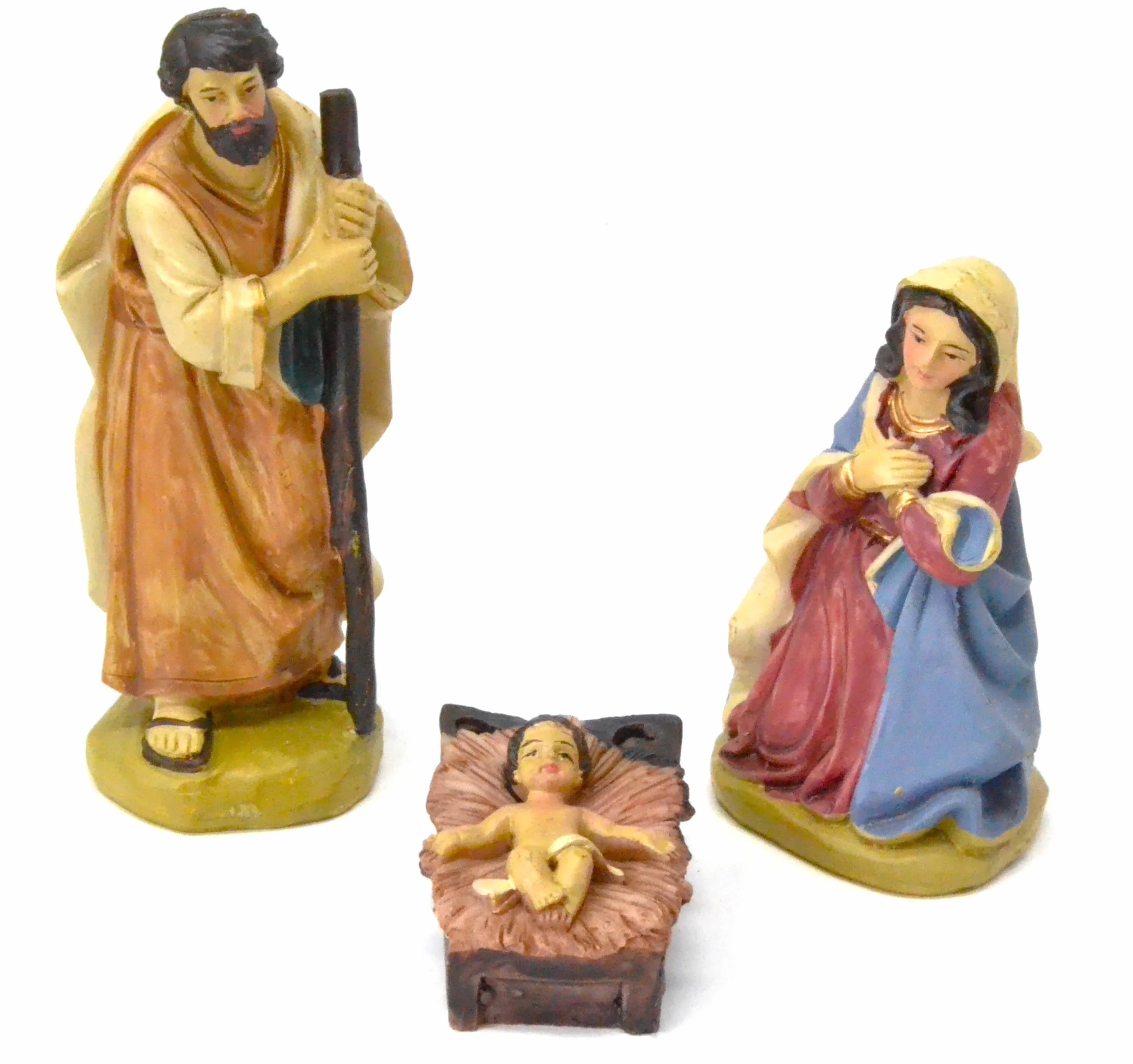 Genérico Figuras de Belén Decorativas, Set de 3 Piezas, Estatuas de Resina para Nacimiento, 11 cm, Sagrada Familia para Decoración Navideña. Jesus Nacimiento