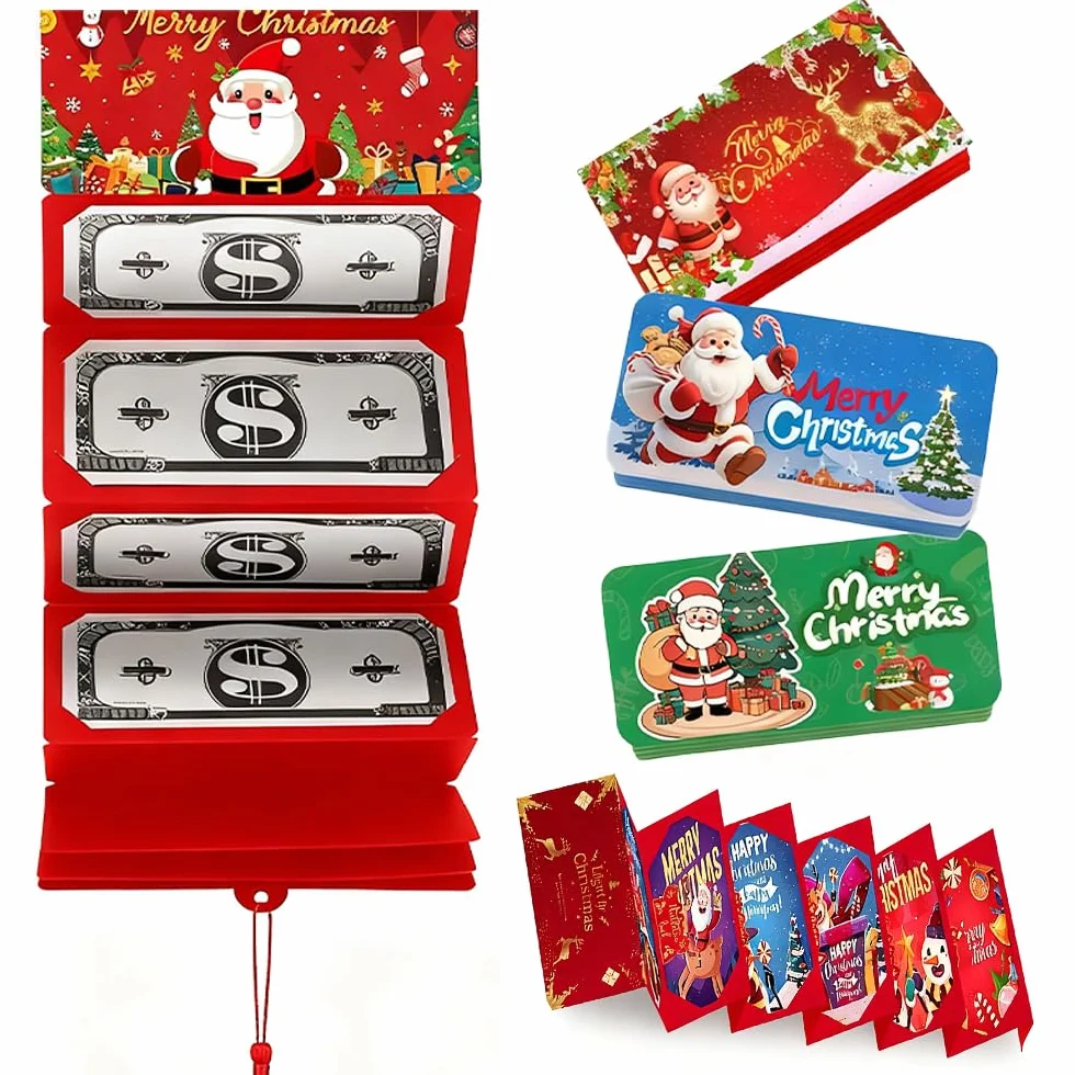 3 unidades de regalos de dinero de Navidad, dinero de Navidad con 10 compartimentos, regalo de dinero, tarjetas de Navidad, soporte para dinero en efectivo, adecuado para familiares y amigos