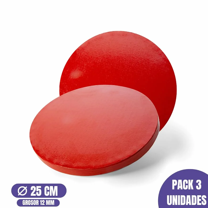 GLOTOMANIA Base para Tarta Redonda Roja 25 cm x 1.2 cm Pack de 3 Unidades