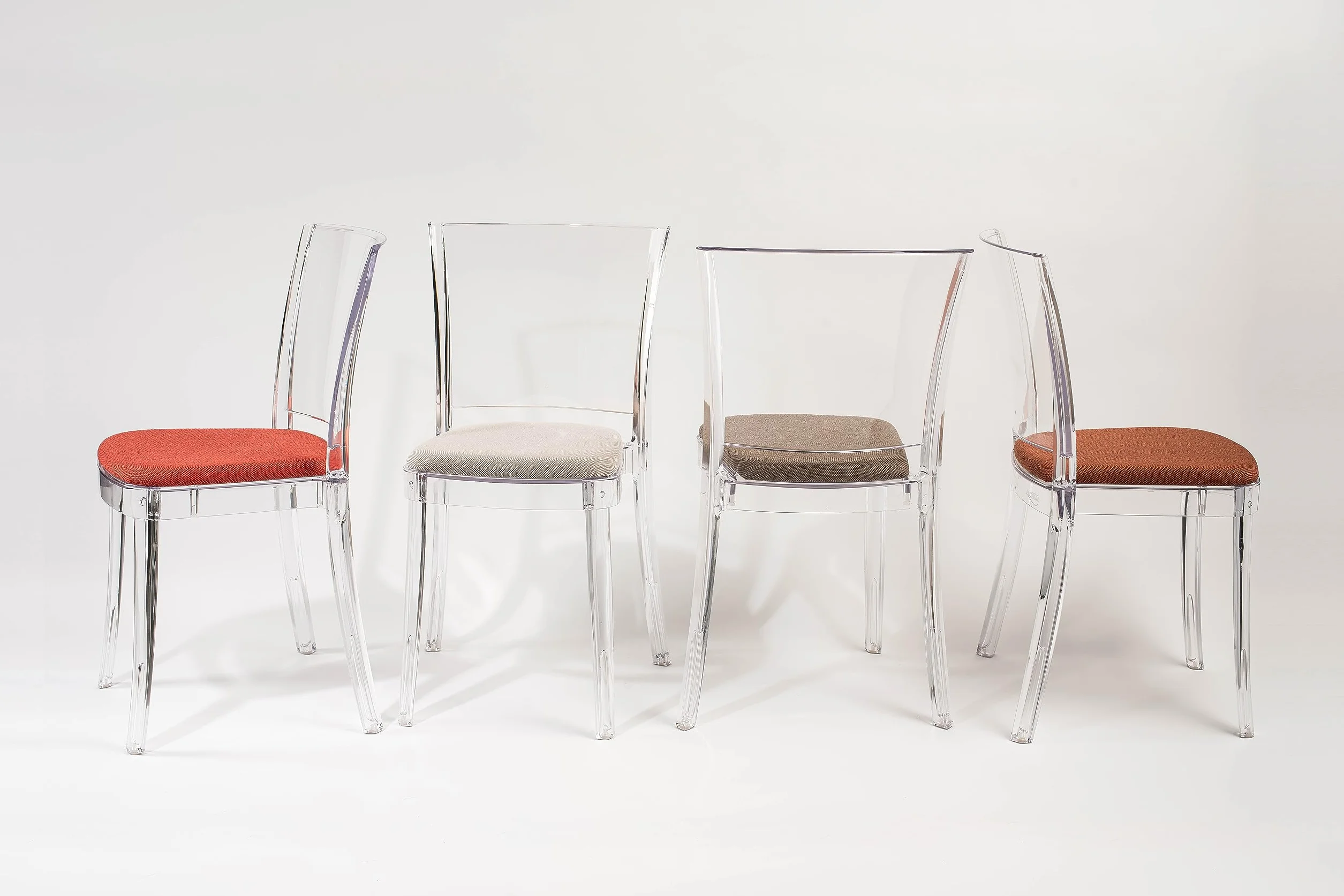 Lucienne - Silla transparente Neutro - Pack de 4 piezas - con cojín de Trevira Kat Rojo Tricolor - 16C2000