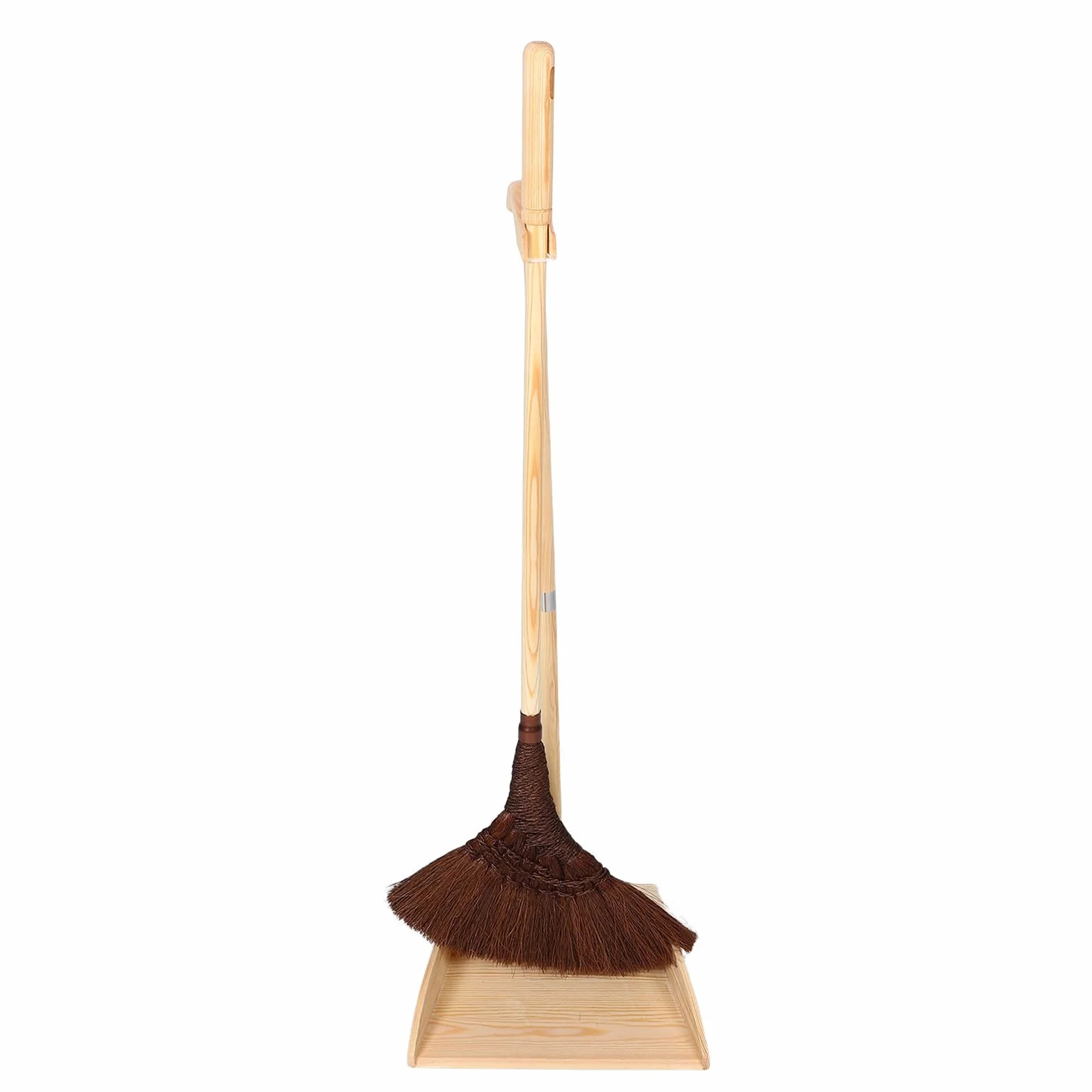 Cabilock Juego de Escoba y Recogedor de Madera y Palma Hechos a Mano para Cocina y Garaje, Diseño Clásico Vintage, Limpieza sin Rayas para Suelos Duros