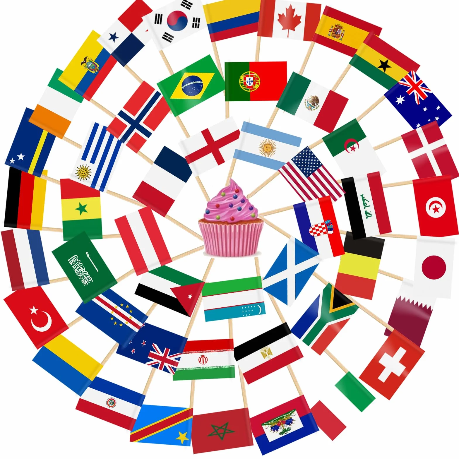 AhfuLife Palillos con Banderas del Mundo, 200 Piezas Banderas de Palillos de Dientes de 48 Países para Decoraciones de Fiesta