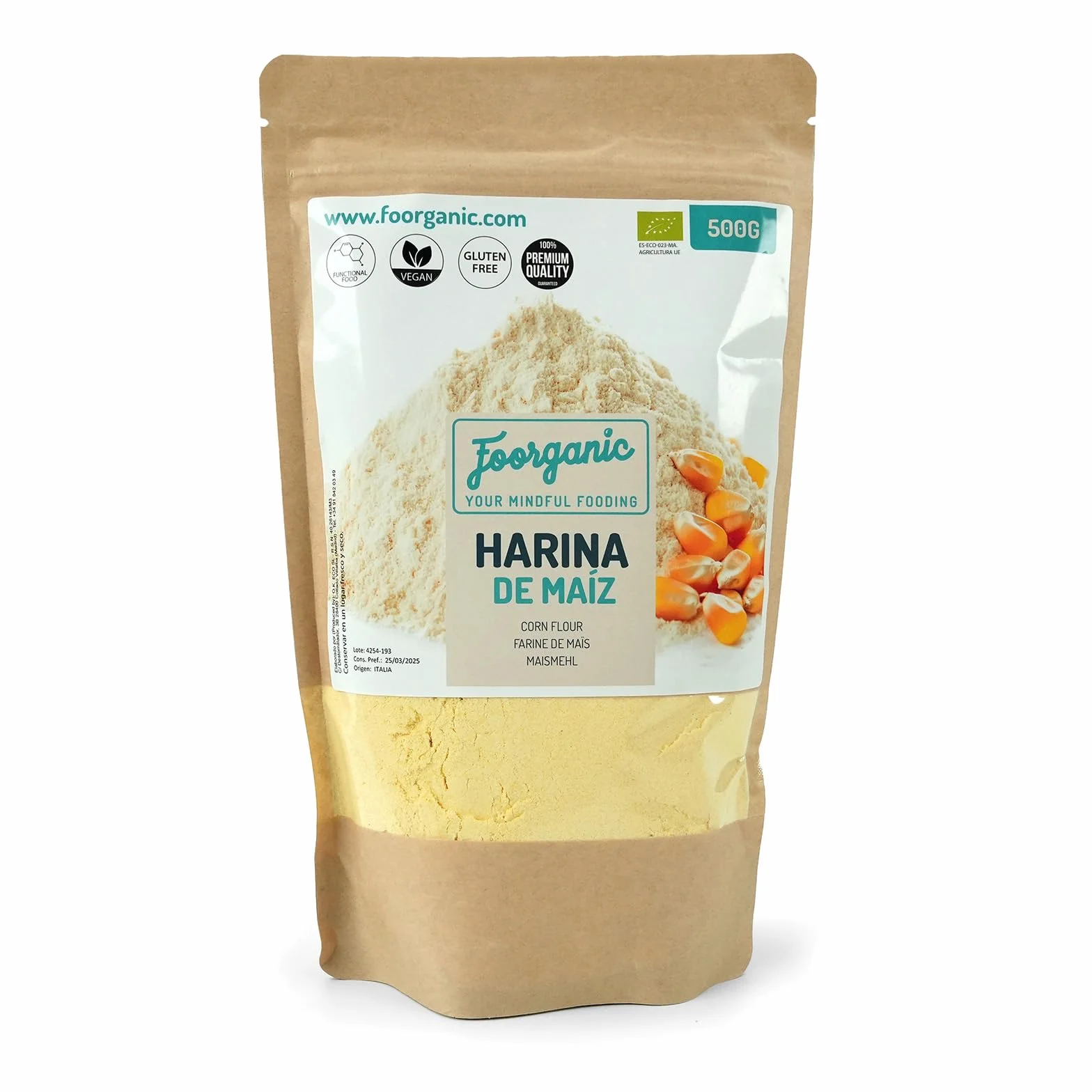 FOORGANIC Harina de Maíz Ecológica Sin Gluten 500g