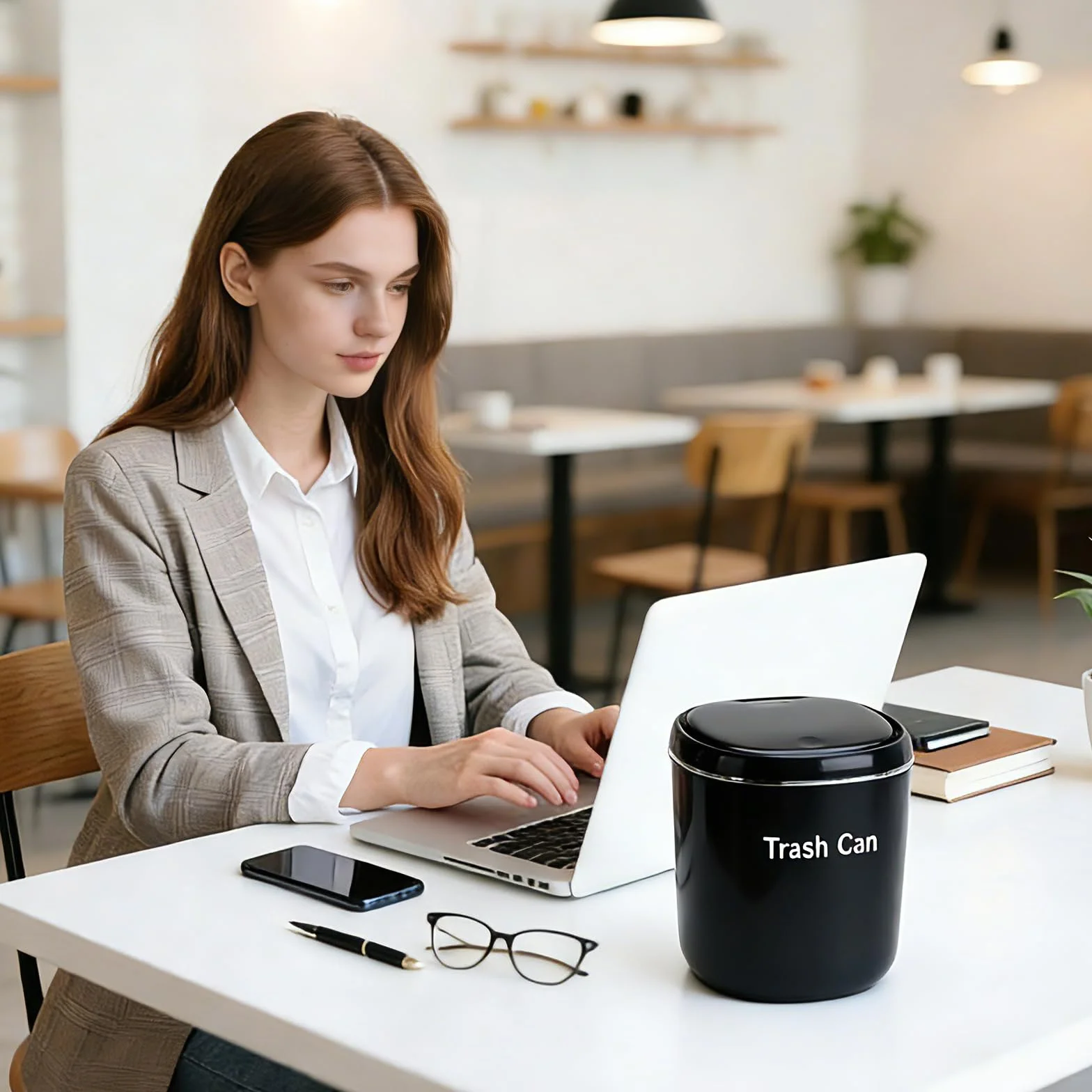 FAELNK Cubo Basura Pequeño Mini Papelera Escritorio con Tapa Negro 2,5 L para Dormitorio Baño Oficina Contenedor de Cosméticos Cenicero con 2 Rollos de Bolsas de Basura