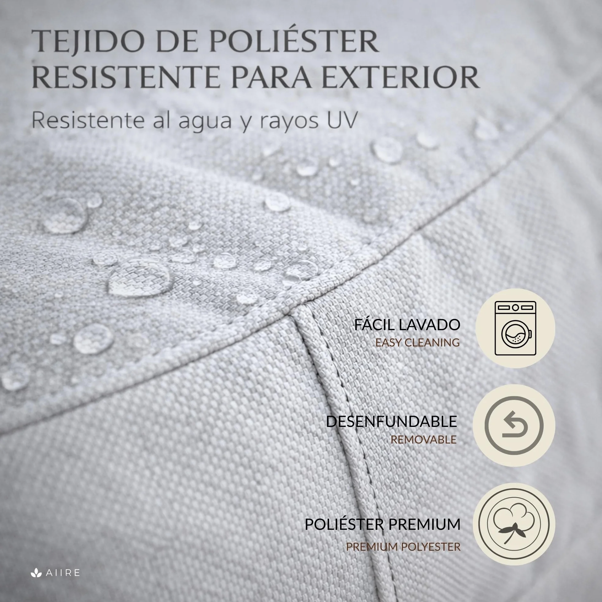 Aiire Puff Exterior Jardín Moderno - Sillón Puf XXL con Relleno Incluido de Diseño Terraza o Piscina - Outdoor Bean Bag Chair Gris Claro