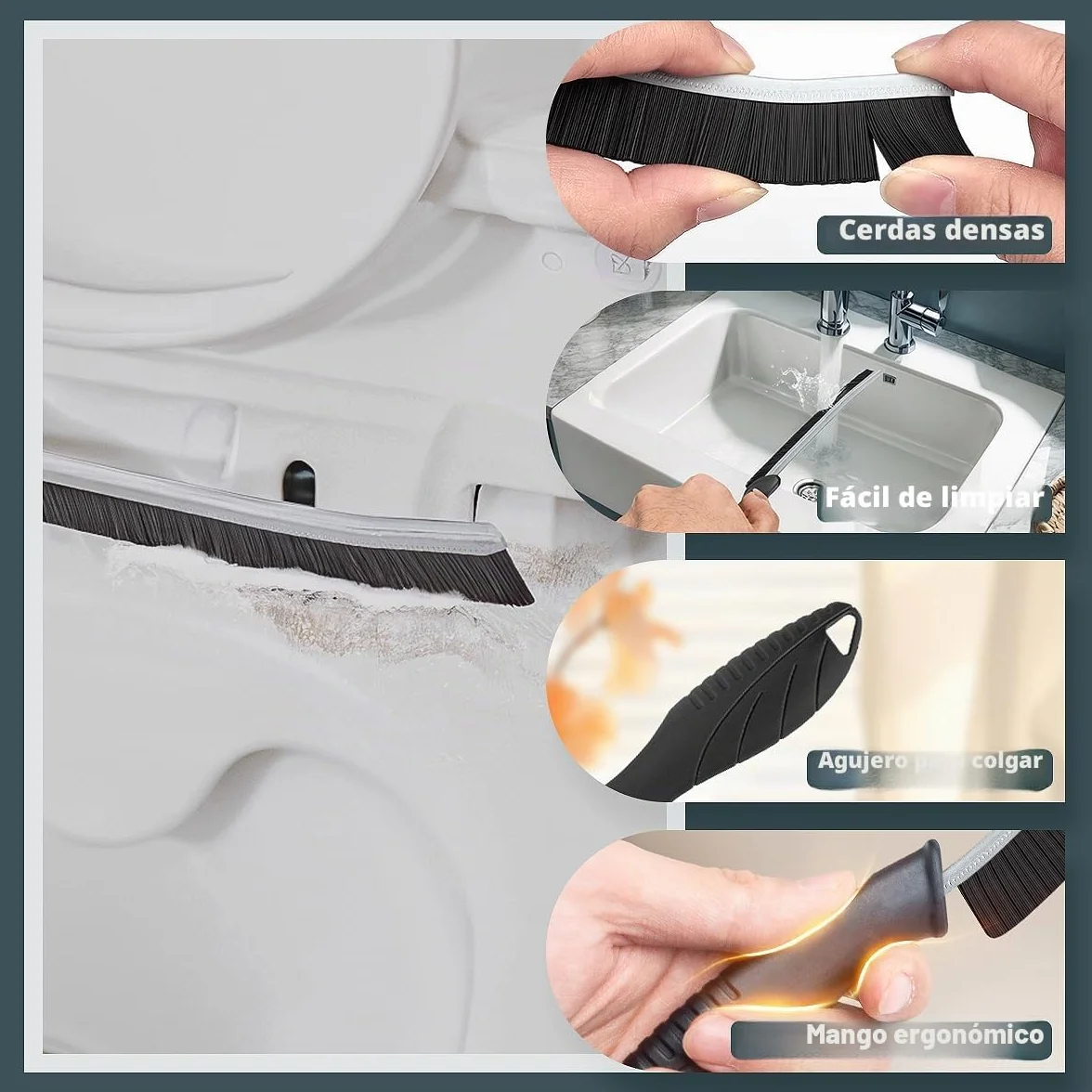 TQRR Escobillas de Baño Cepillo Limpieza Hogar Multifuncional Cerdas Duras Inodoro Bañera Ranura Ventana 2 Negro