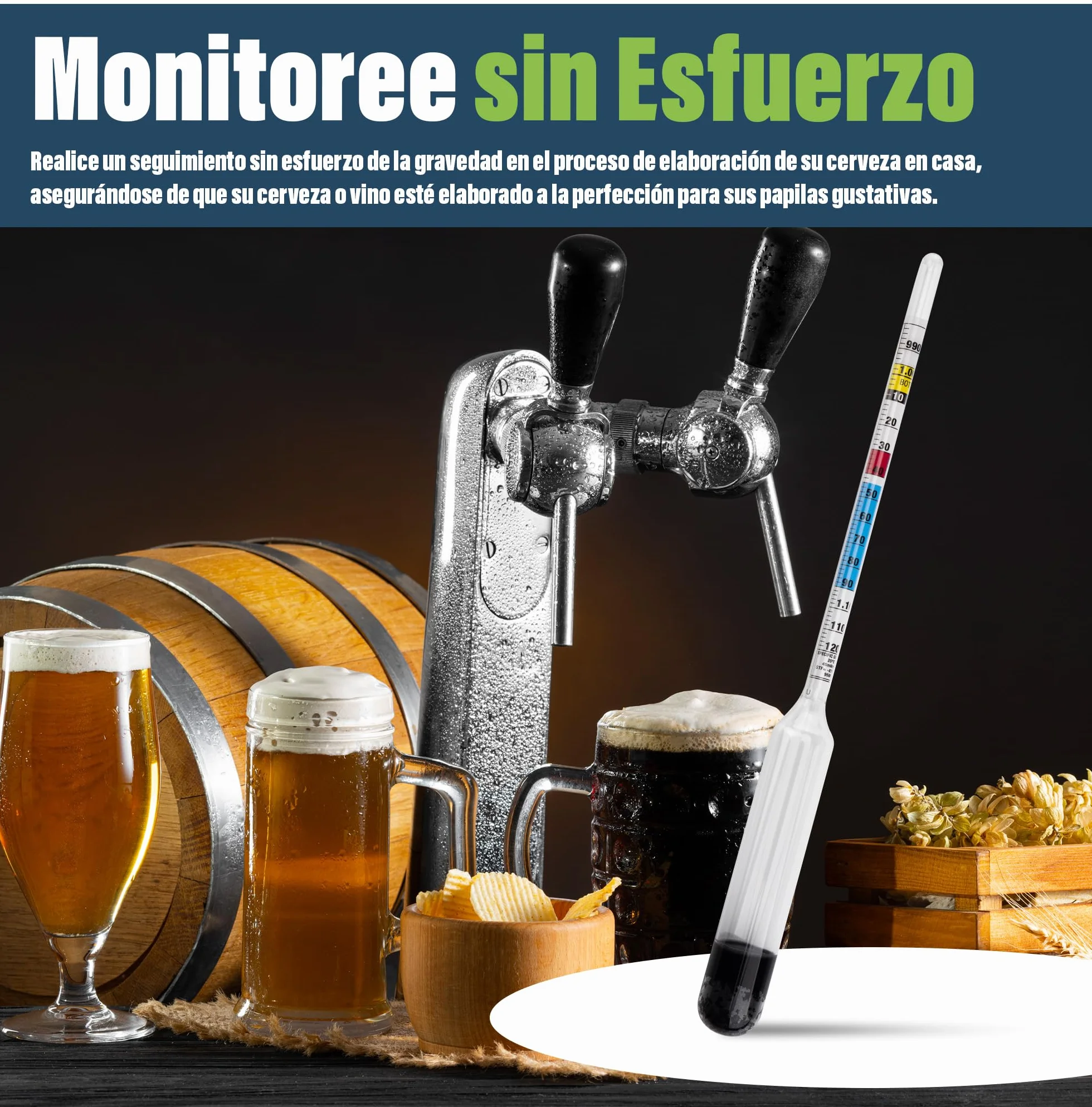 Hidrómetro para elaboración casera con frasco de muestra de 100 milímetros incluido - Equipo para elaboración casera de vino y cerveza y para elaborar su propia cerveza casera