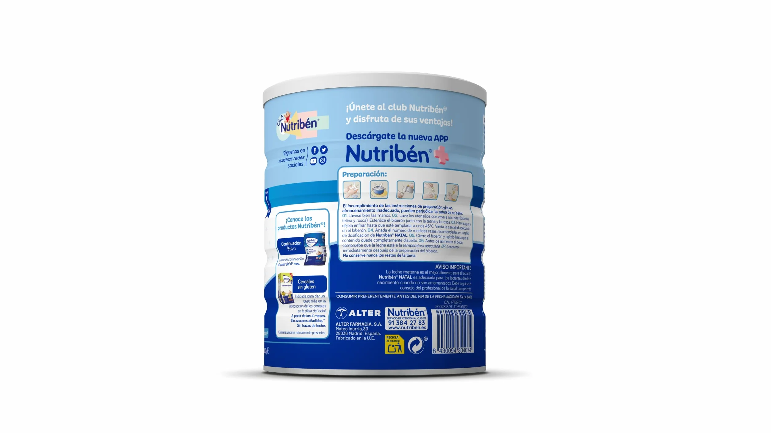 Nutribén Natal Pro Alfa 1 Leche en Polvo Bebé 1 Fórmula sin Aceite de Palma con DHA 400g