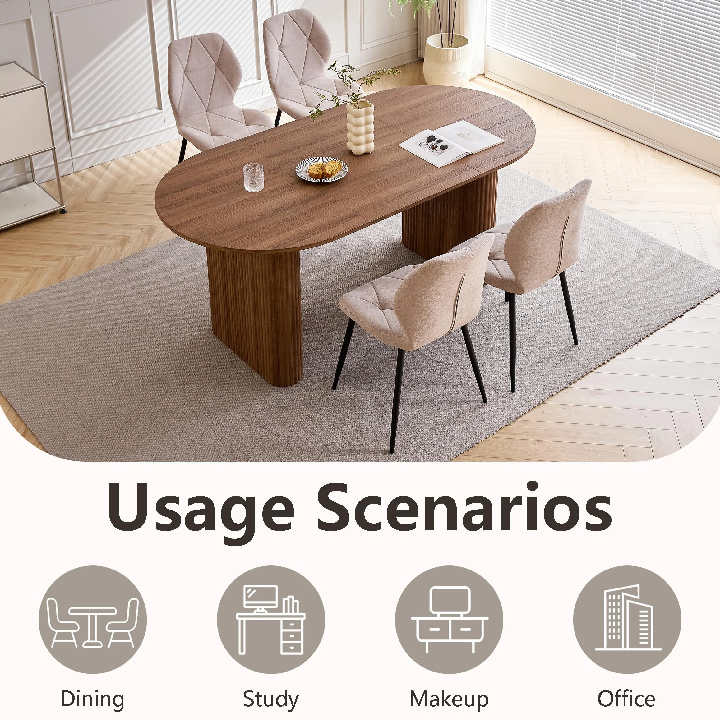 GrandCA HOME Mesa de Comedor Ovalada de Madera, Moderna Mesa de Cocina de 180 CM, Escritorio Grande de MDF, para 6-8 Personas (Marrón Oscuro)
