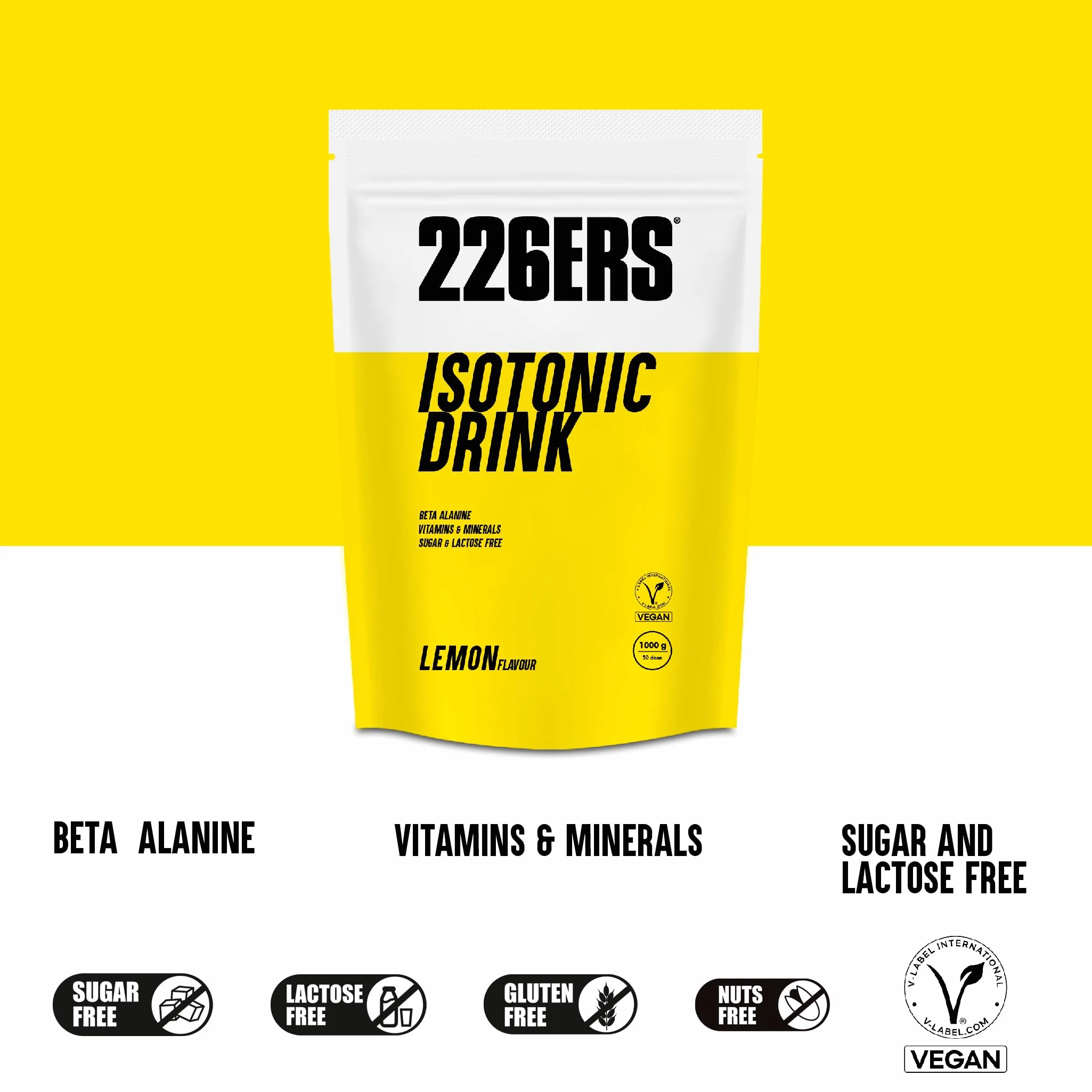 226ERS Isotonic Drink Isotónico en Polvo Bebida Deportiva Isotónica con Sales Minerales y Beta Alanina Sin Gluten Limón 1 kg