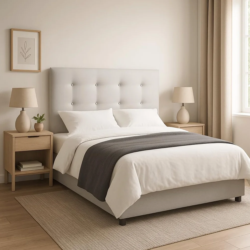 Silcar Home - Cabecero de Cama Carlo 135 Blanco - Estructura de Madera, Tapizado en Polipiel, Diseño Moderno con Dos hileras Botones, Fácil Instalación - Polipiel Blanco, 135 cm