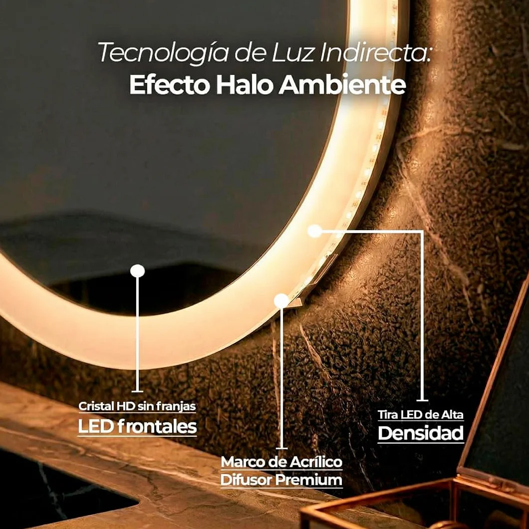 Marcanti Espejo Baño con Luz LED Regulable 80 cm Antivaho Interruptor Táctil Brillo Ajustable Memoria