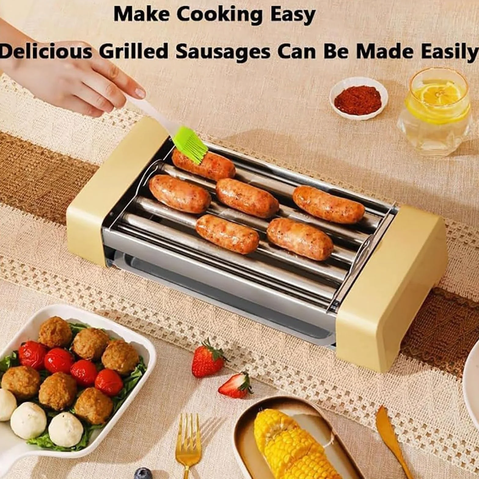 Hot Dog Machine - Parrilla para salchichas, rodillo de encimera con control de temperatura, capacidad de 5 rodillos para uso doméstico