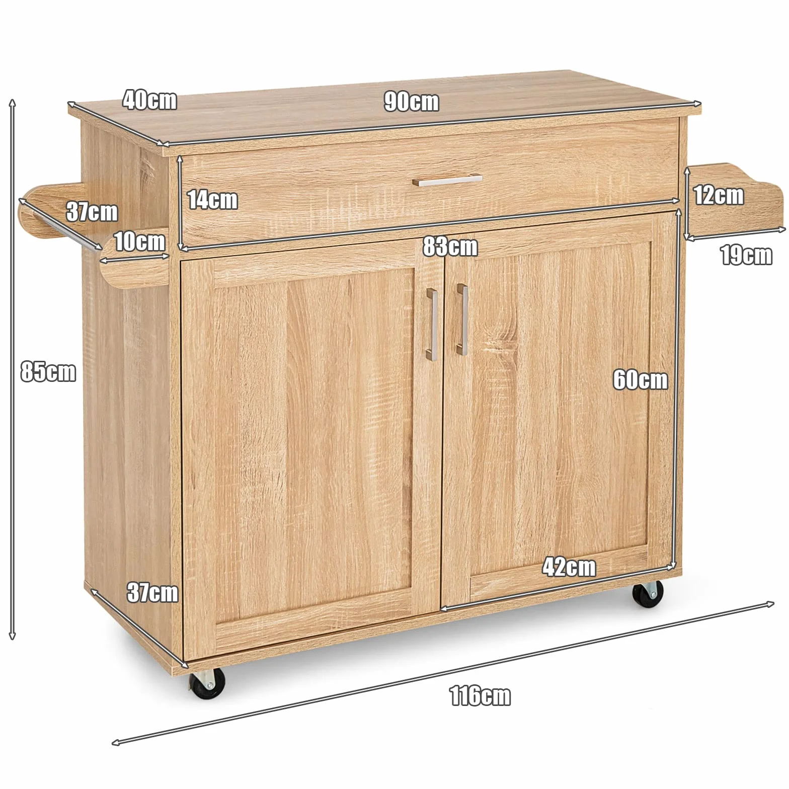GOPLUS Carro de Cocina, Isla de Cocina con Servicio Multifuncional, Armario de Cocina con Toallero y Estante para Especias, 116 cm x 40 cm x 85 cm (Natural)