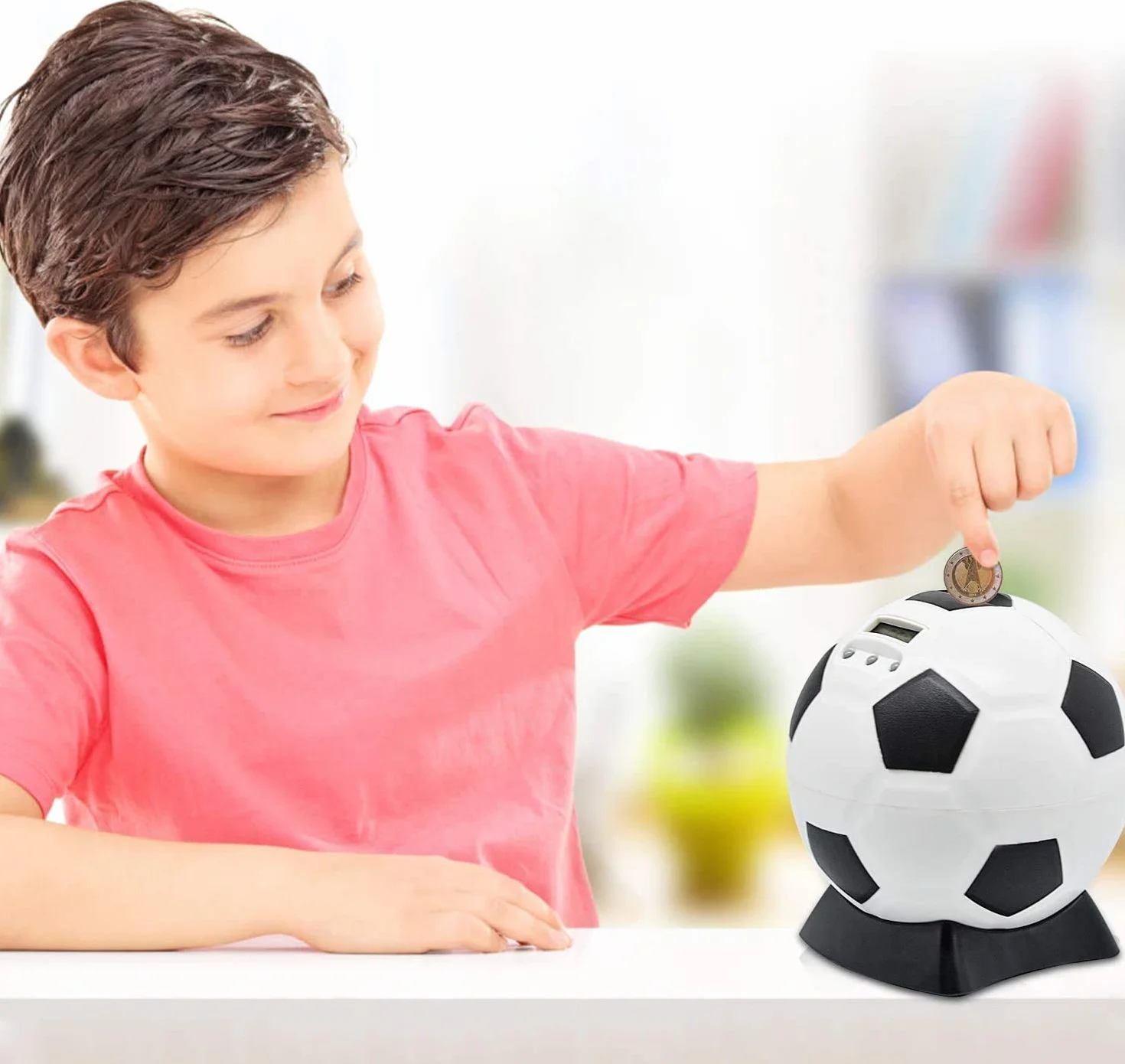 MOMMED Hucha, Contador Digital, Balón de Fútbol, Cerdito para Niños, Electronica LCD