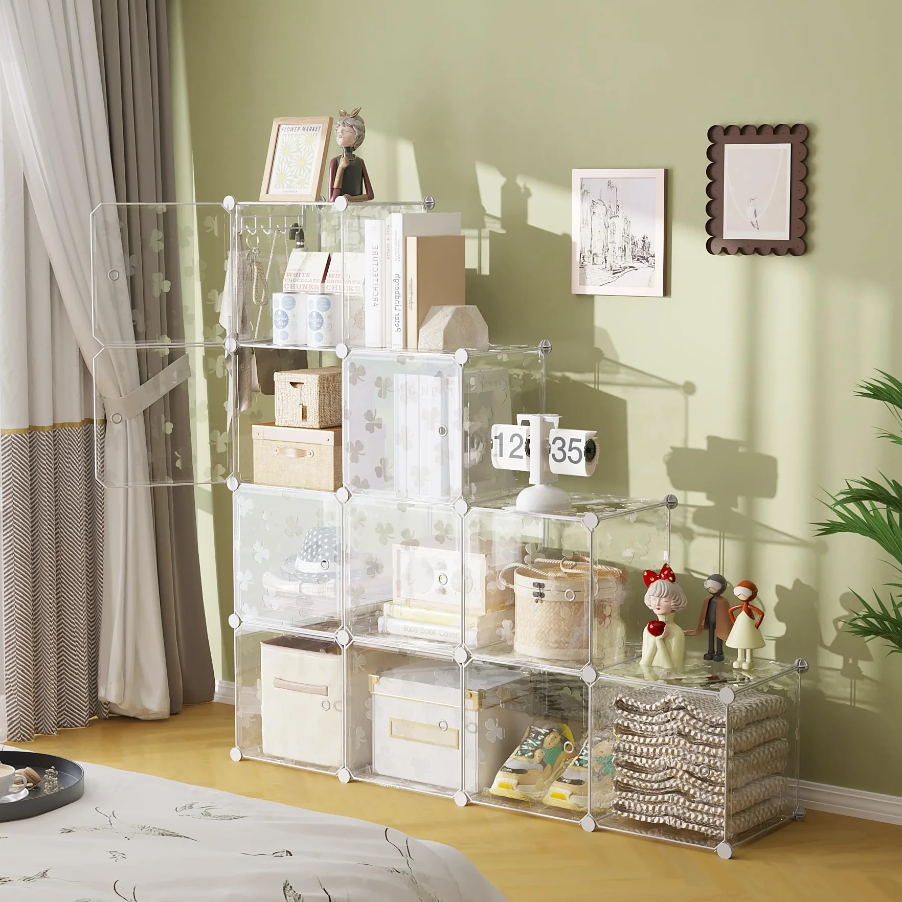 C&AHOME Organizador de Almacenamiento de 12 Cubos, Estante Modular de Plástico Transparente para Dormitorio y Sala