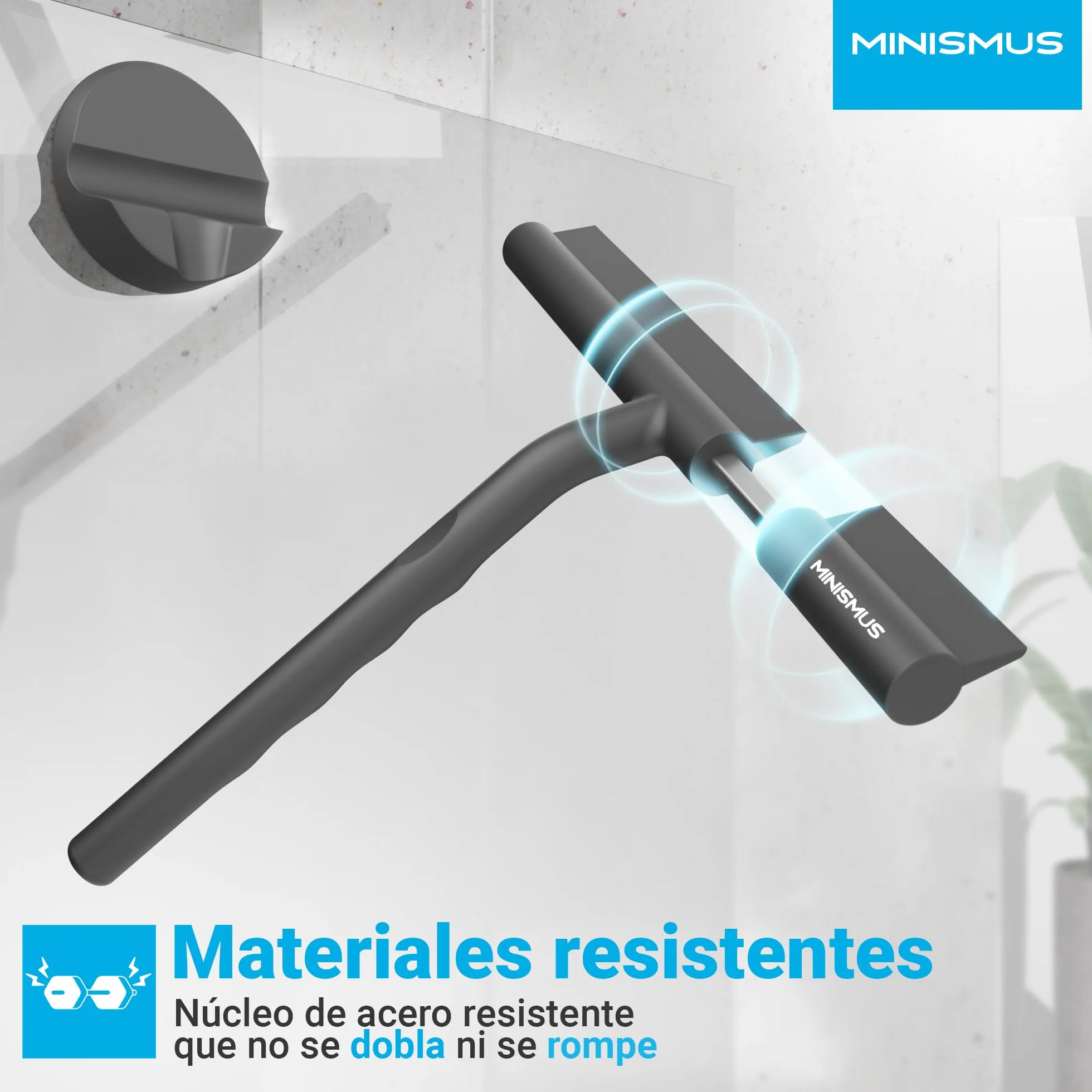 Limpiacristales para Ducha 21 cm Negro Incluye Soporte magnético sin taladrar Autoadhesivo