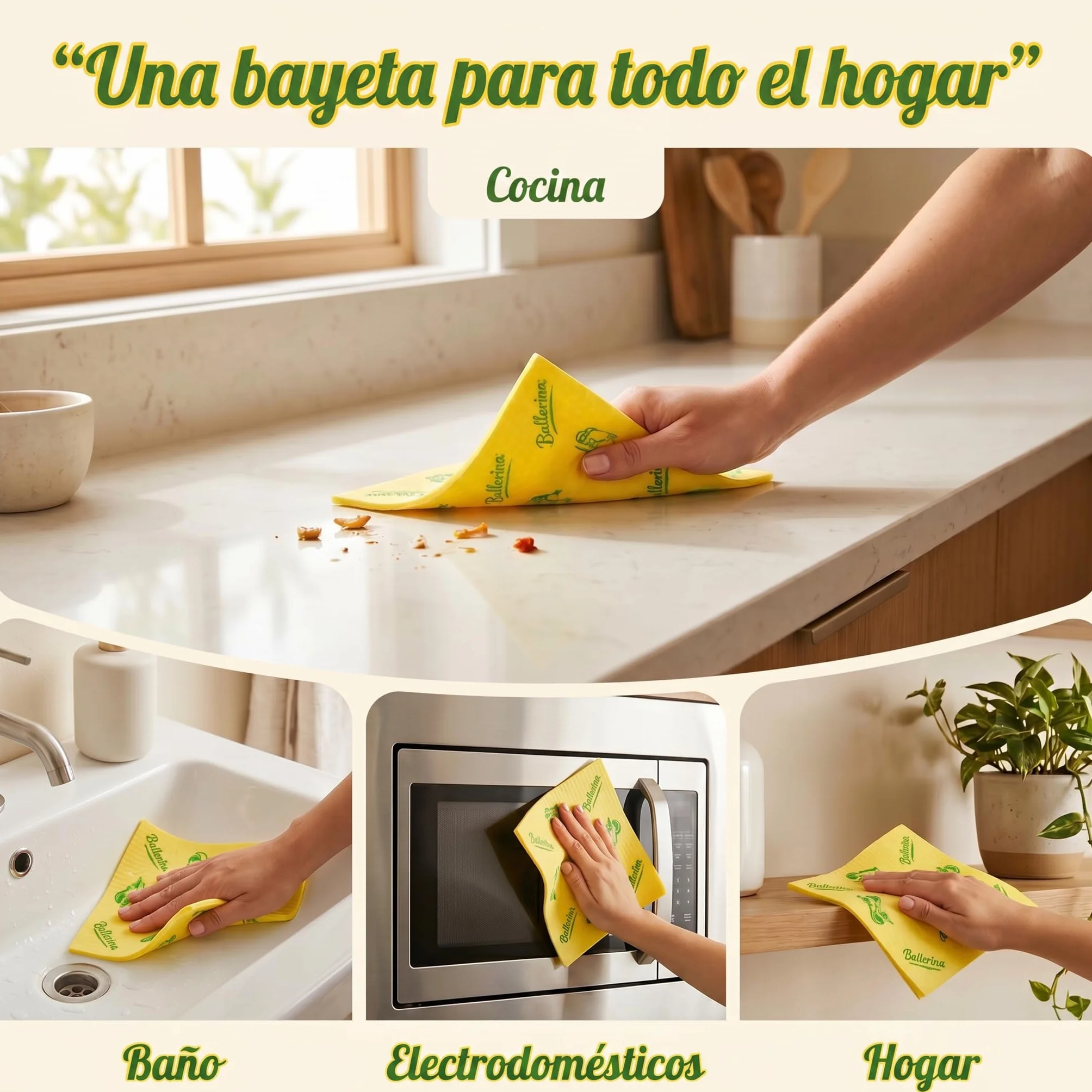 Ballerina Bayeta Amarilla Original | Desde 1986 | 35x35 | Alta Absorción | Lavable a 60° con Lejía | Pack 3 Unidades