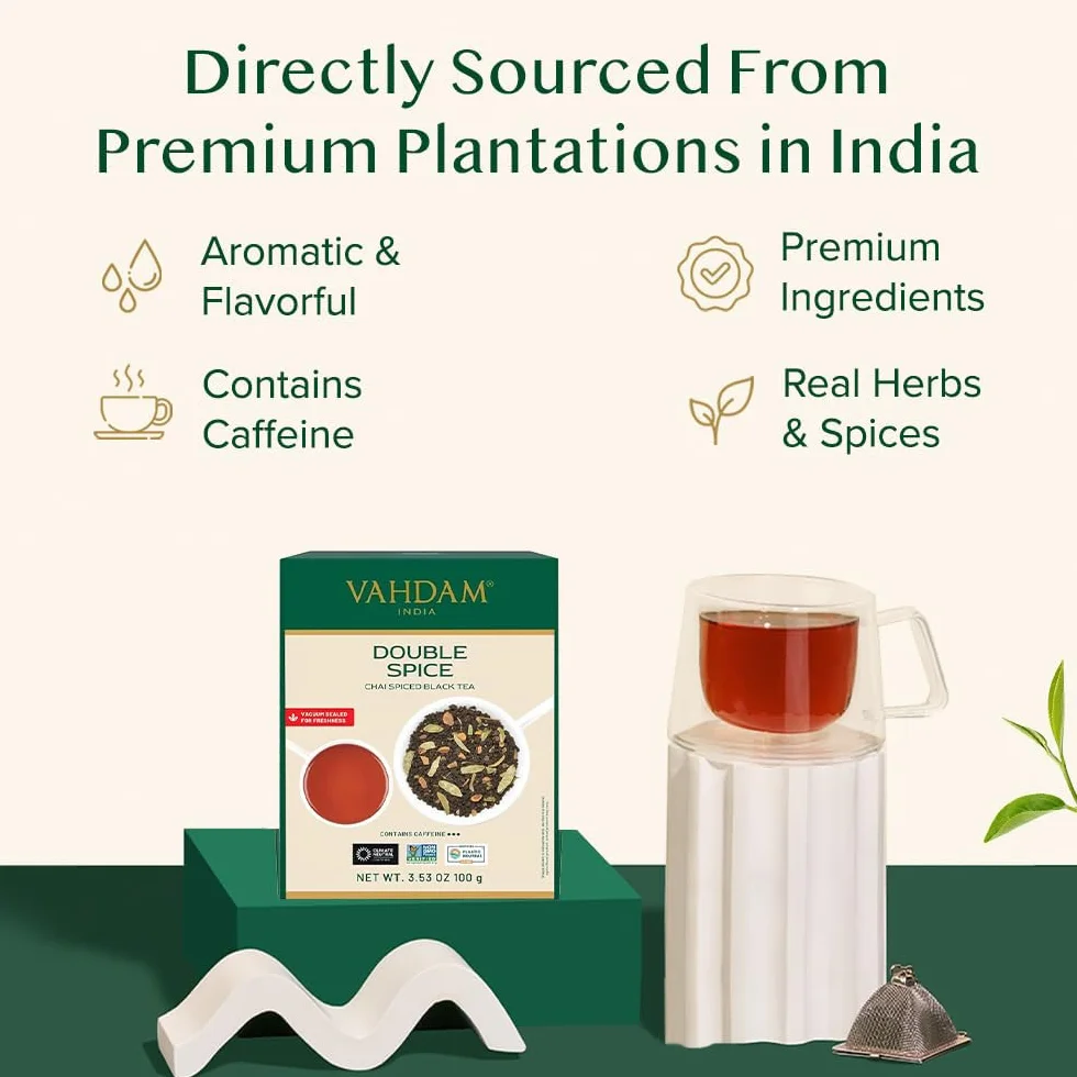 VAHDAM Té Chai Masala Doble Especia 100 g 50 tazas Fuerte Picante Ingredientes Naturales