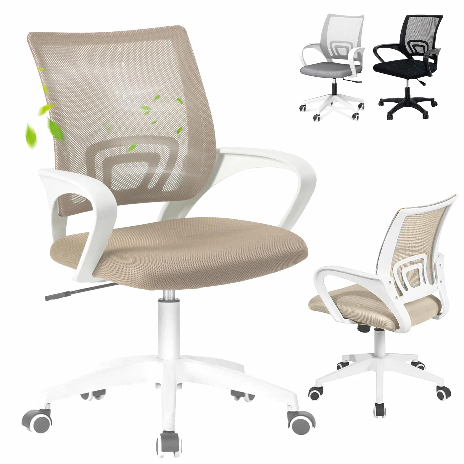 EveryKip Original® Silla Escritorio Ergonomica Ajustable con Apoyo Lumbar| Ruedas Anti-Arañazos 360° | Sillas Oficina Ejecutiva Transpirable | Office Chair (Beige)