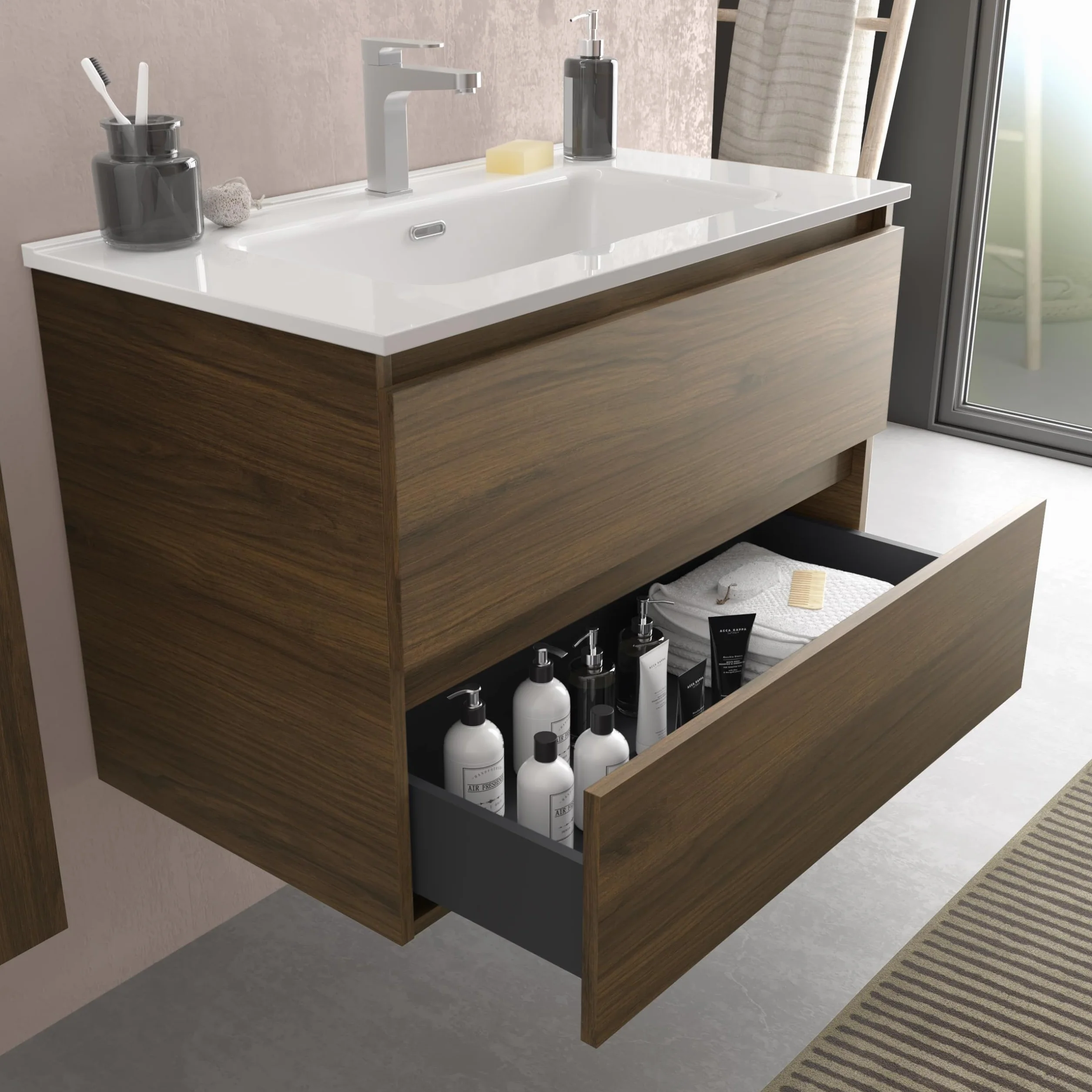 Salgar Mueble de baño Bequia 80cm + Lavabo cerámica | Nogal|80x45x56