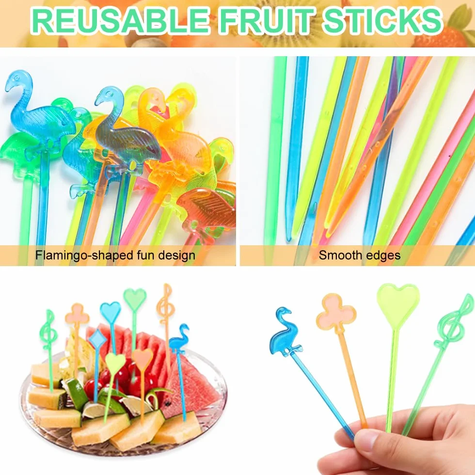 Palillos para Aperitivos de Plástico Multicolor 200 Piezas para Brochetas, Frutas y Tortas