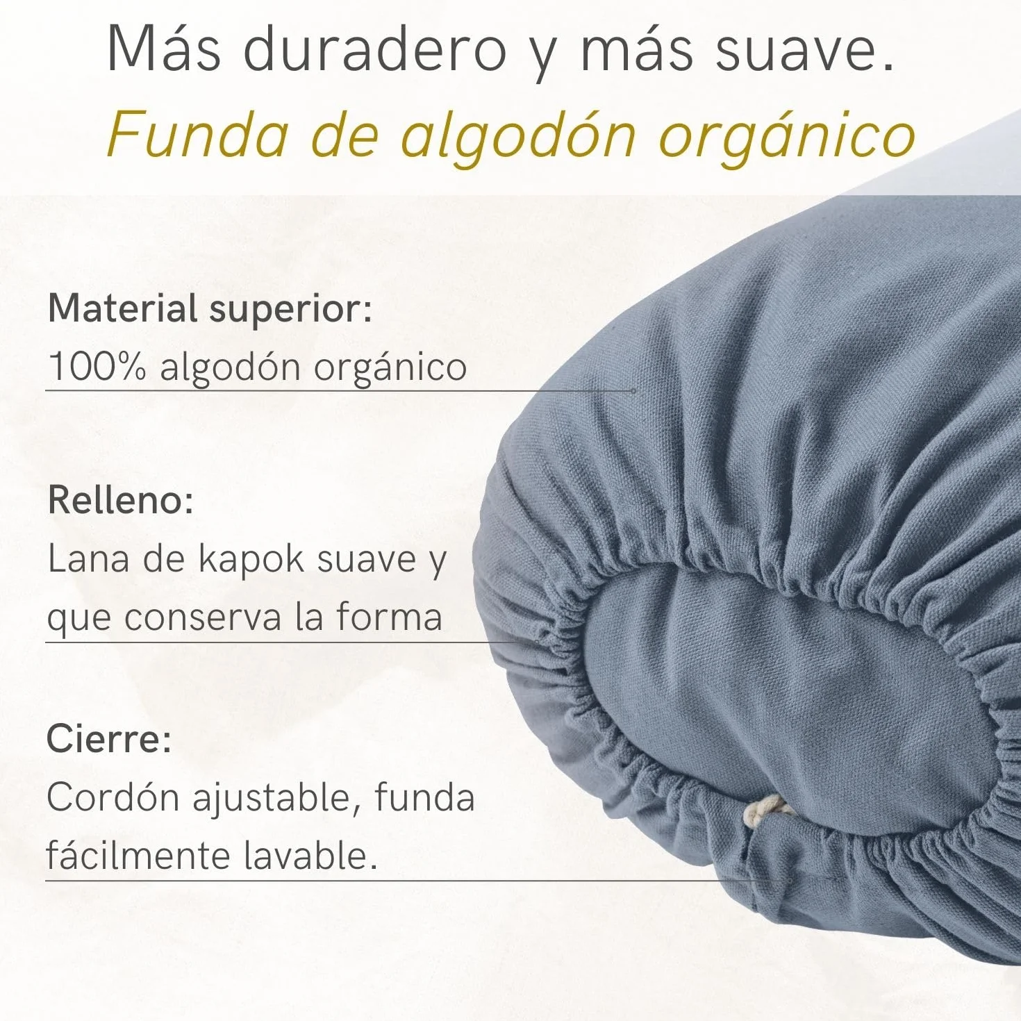 Lotuscrafts Cojín de Yoga para Yin Yoga, Rollo, Funda Lavable de Algodón Orgánico, Relleno de Ceiba, Cojín de Meditación