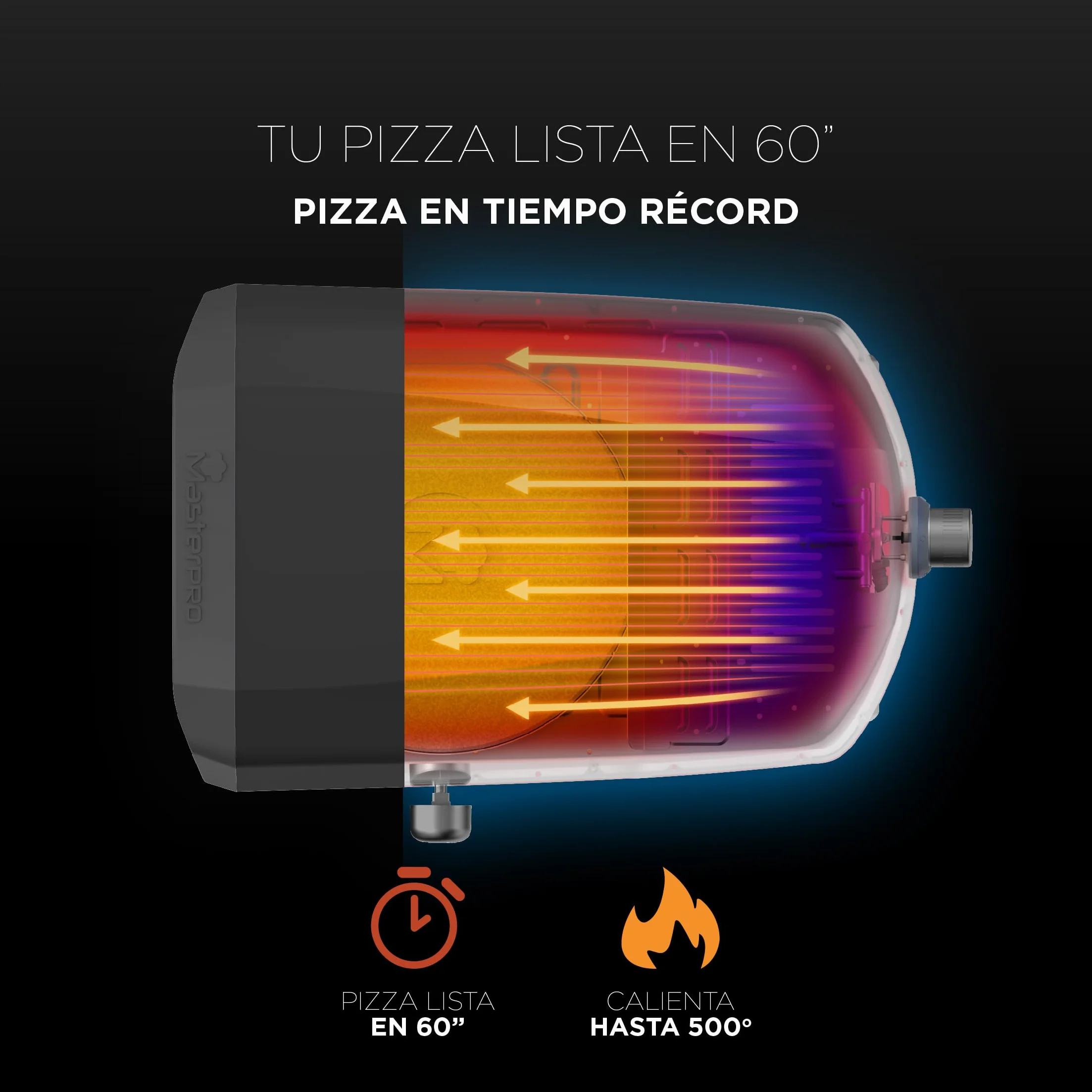 MasterPRO Napoli Horno Giratorio Portátil de Gas para Pizzas 500°C Cocción Rápida