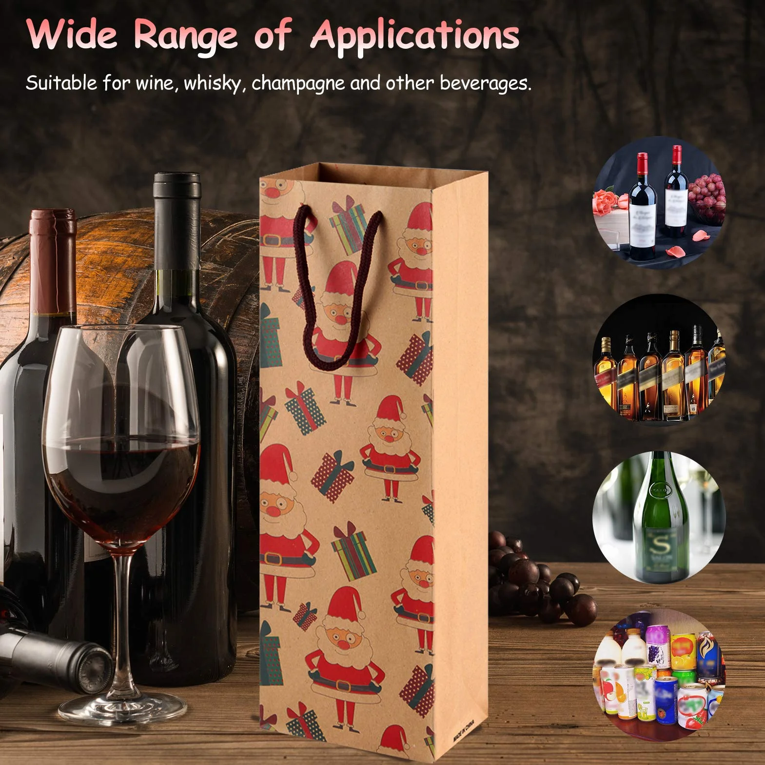 Siumir Navidad Bolsas de Regalo para Vino 12 pcs, Bolsas de Regalo para Botella de Vino Bolsa Vino Kraft Regalo Navidad Decoracion